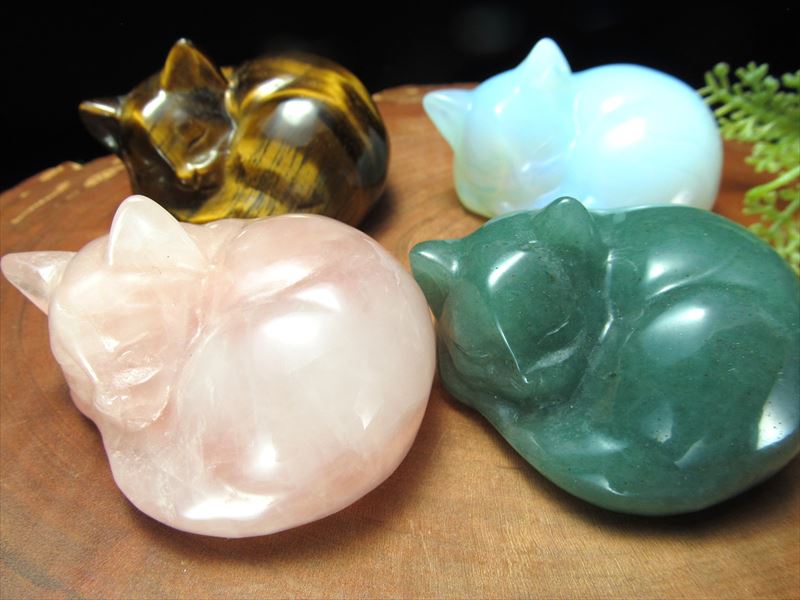 楽天市場】○選べる4種【眠り猫 天然石置物】重さ70g-80g前後 癒しの