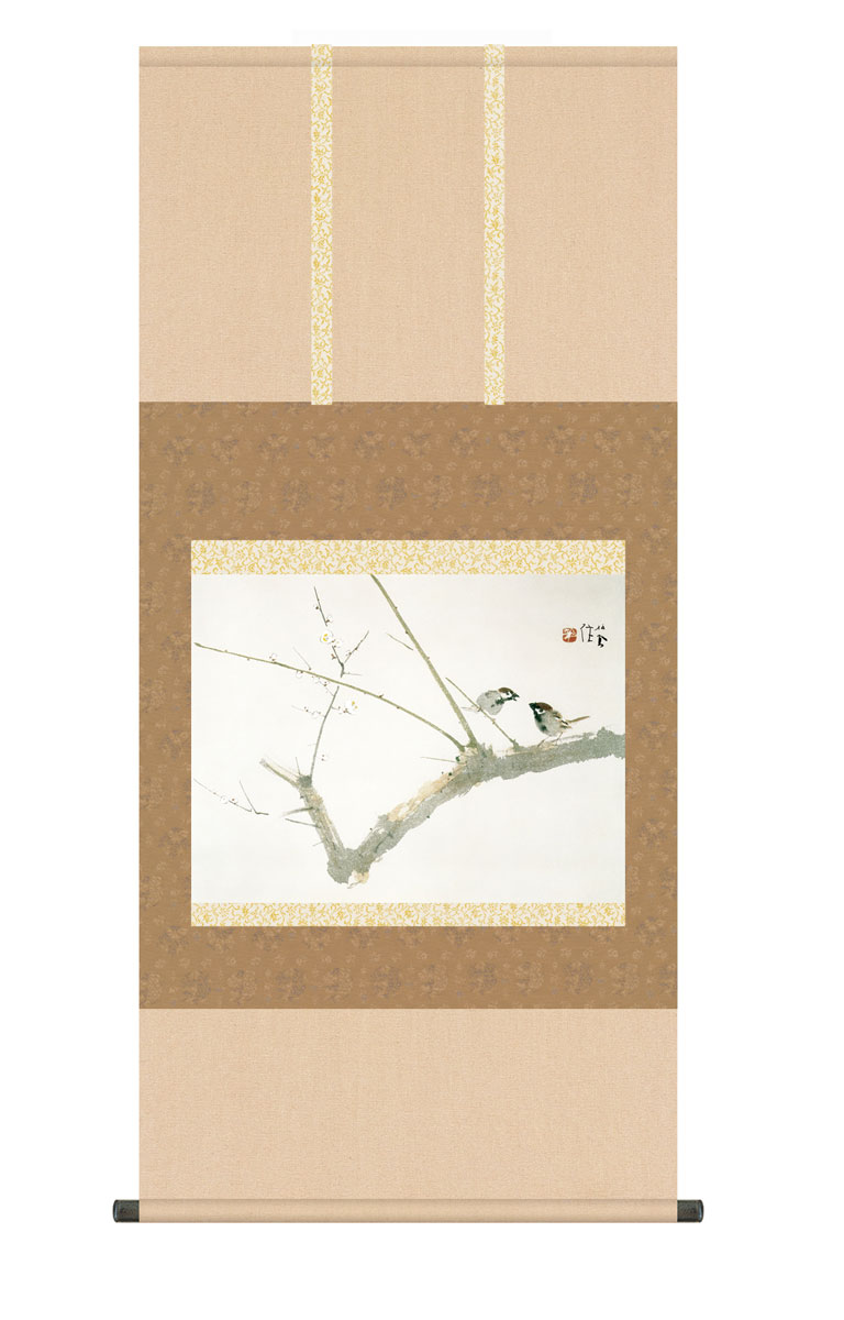 和風インテリア海外のお土産に約70年物高級桐箱入り掛け軸金属