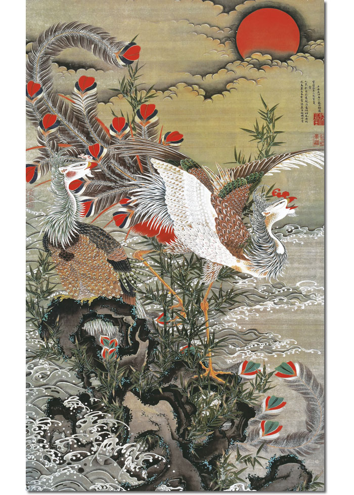楽天市場】掛け軸 掛軸 旭日鳳凰図 きょくじつほうおうず 幅54.5×高さ