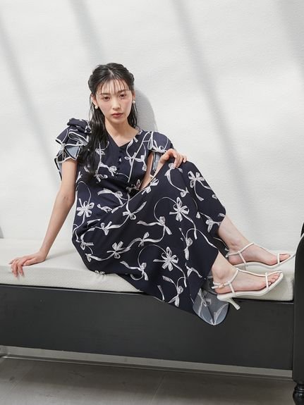 SNIDEL｜【00サイズあり】Sustainableリボンプリントワンピース