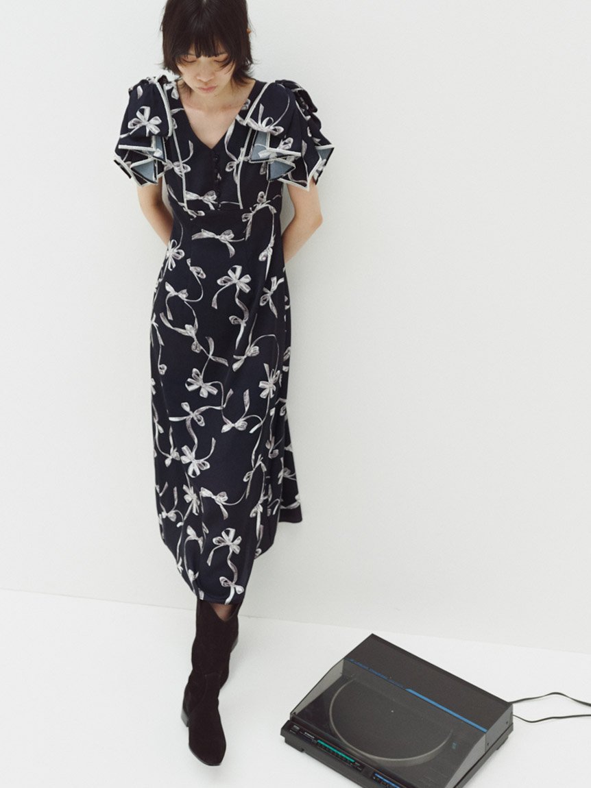 SNIDEL｜【00サイズあり】Sustainableリボンプリントワンピース