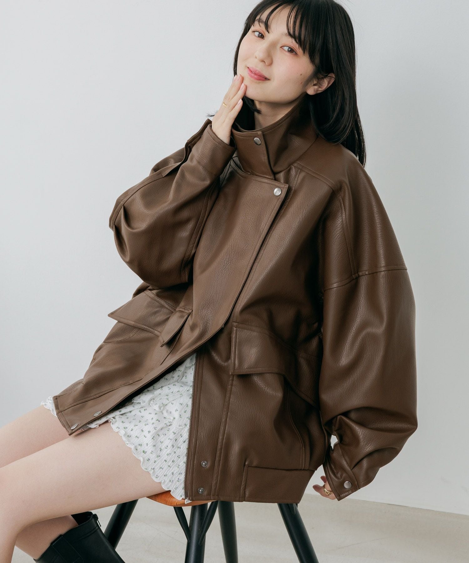 Heather｜フェイクレザーBIGライダースブルゾン | Rakuten Fashion