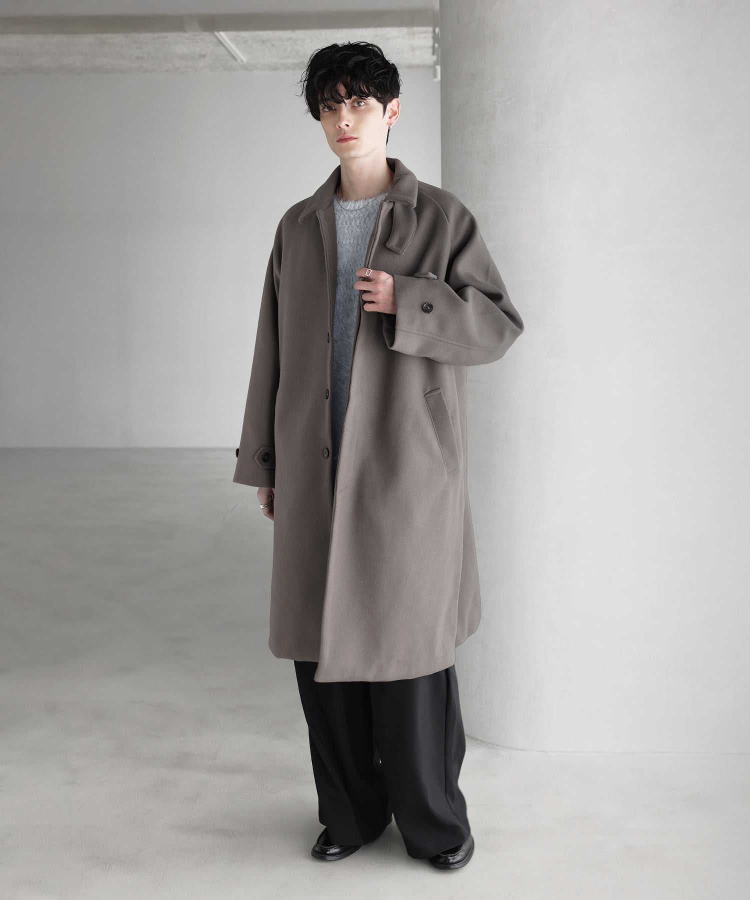 THE CASUAL｜ビッグシルエット2way比翼メルトンステンカラーコート