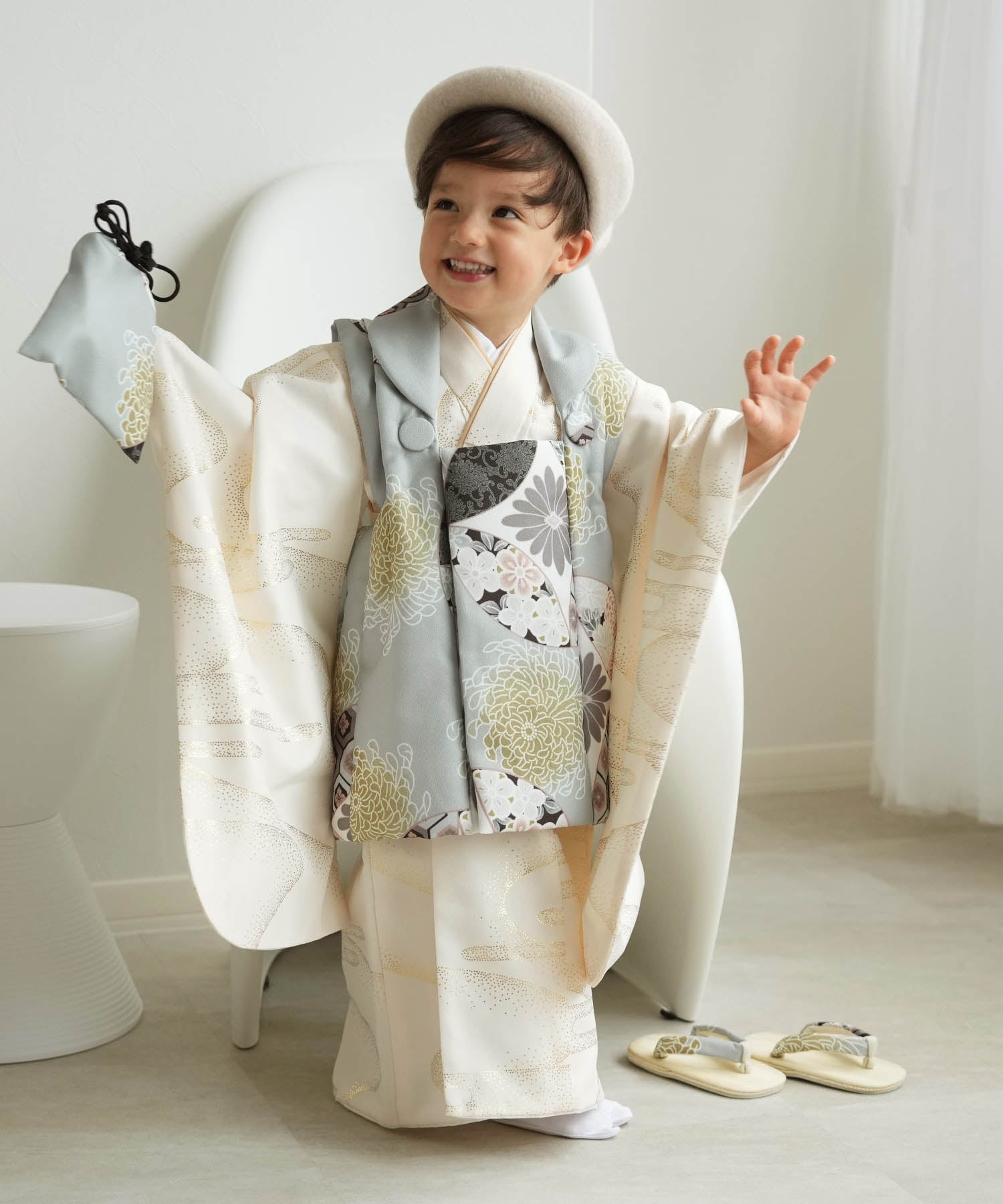 utatane｜ひよこ商店 七五三 着物 3歳 男の子 被布セット ミント七宝