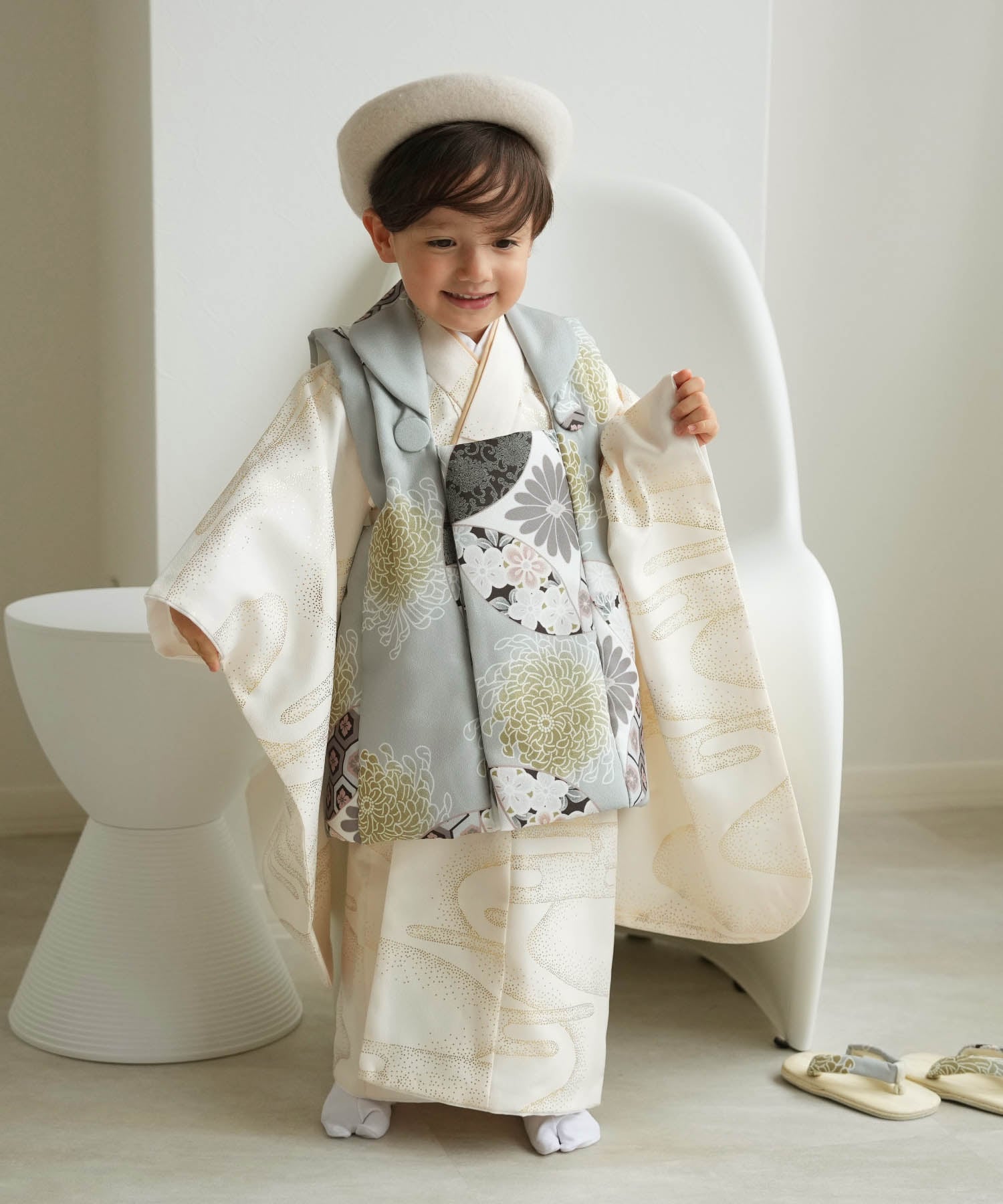 utatane｜ひよこ商店 七五三 着物 3歳 男の子 被布セット ミント七宝