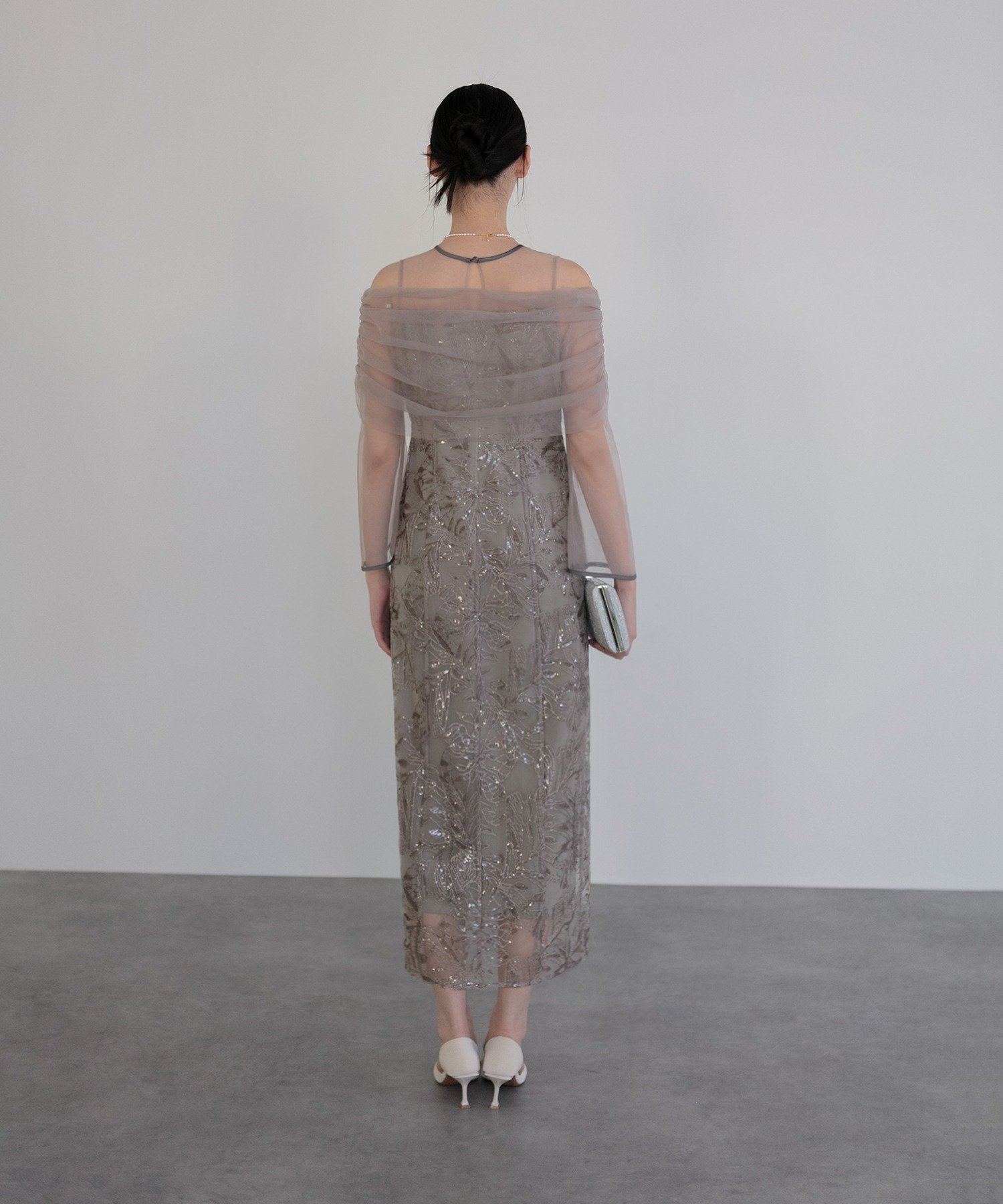 Leja｜LEJA-チュールオフショルダー花柄Iラインワンピースドレス 結婚