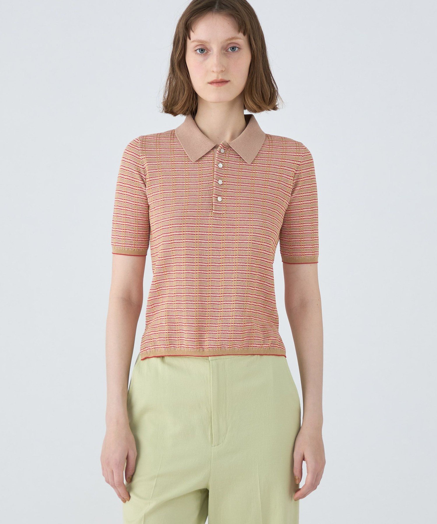 TOMORROWLAND｜コットンナイロンラメチェック ポロプルオーバー