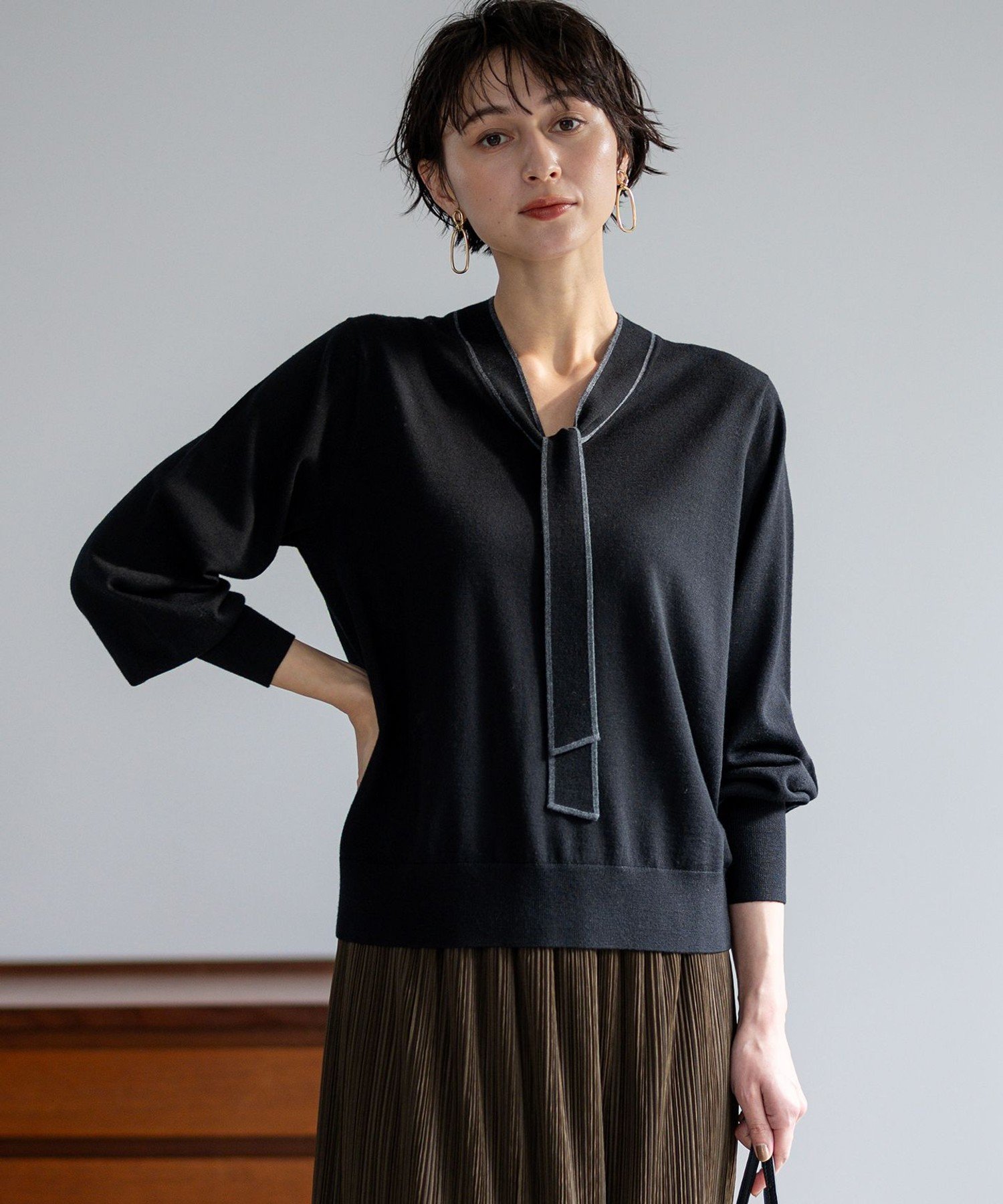 23区｜【洗える】ウーステッドウール ボウタイ ニット | Rakuten