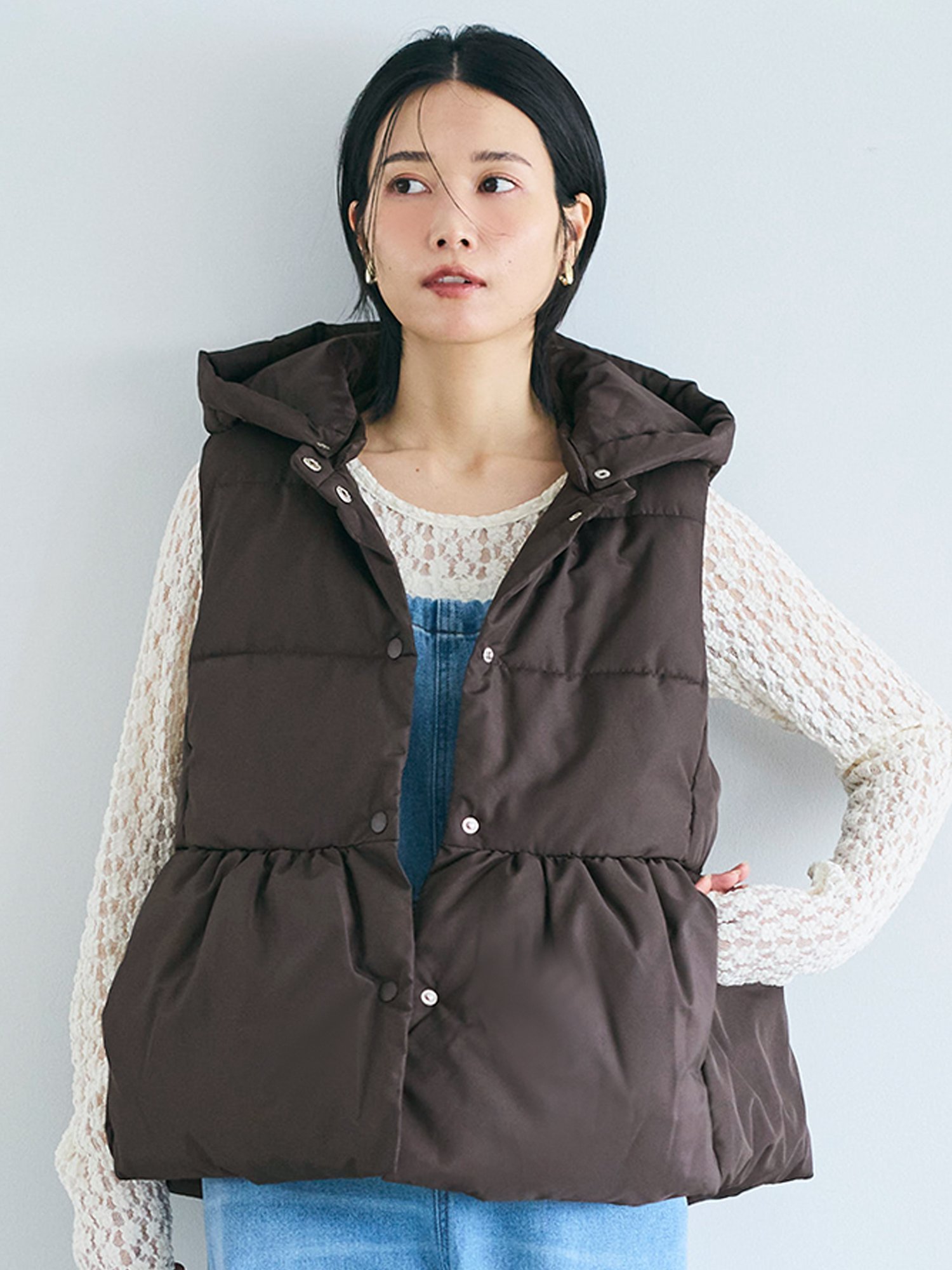 coca｜フード付きペプラム中綿ベスト | Rakuten Fashion(楽天