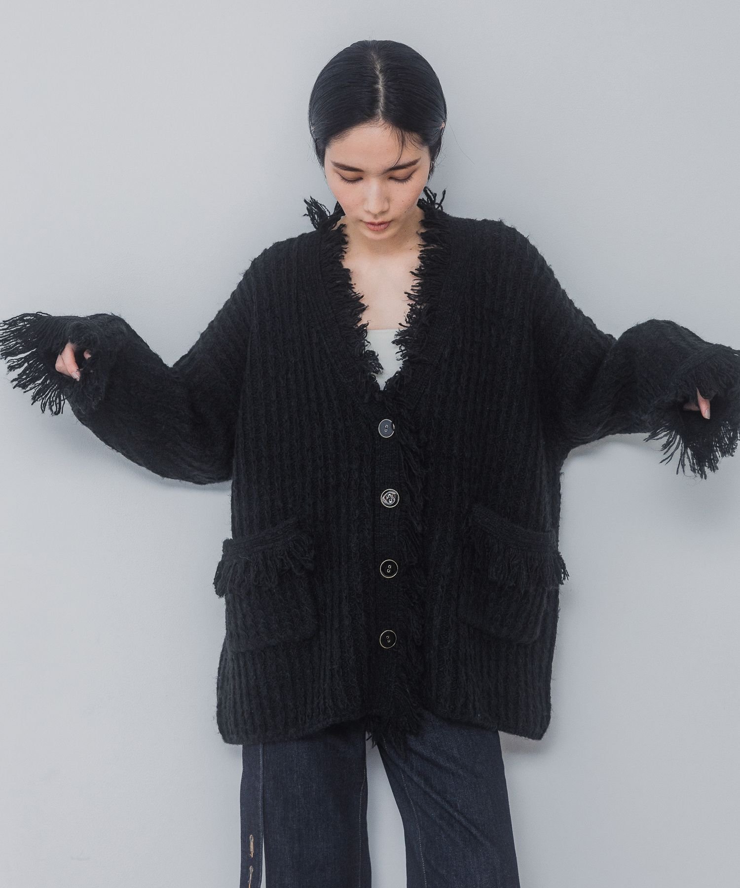 JEANASIS｜ケーブルフリンジニットジャケット | Rakuten Fashion(楽天