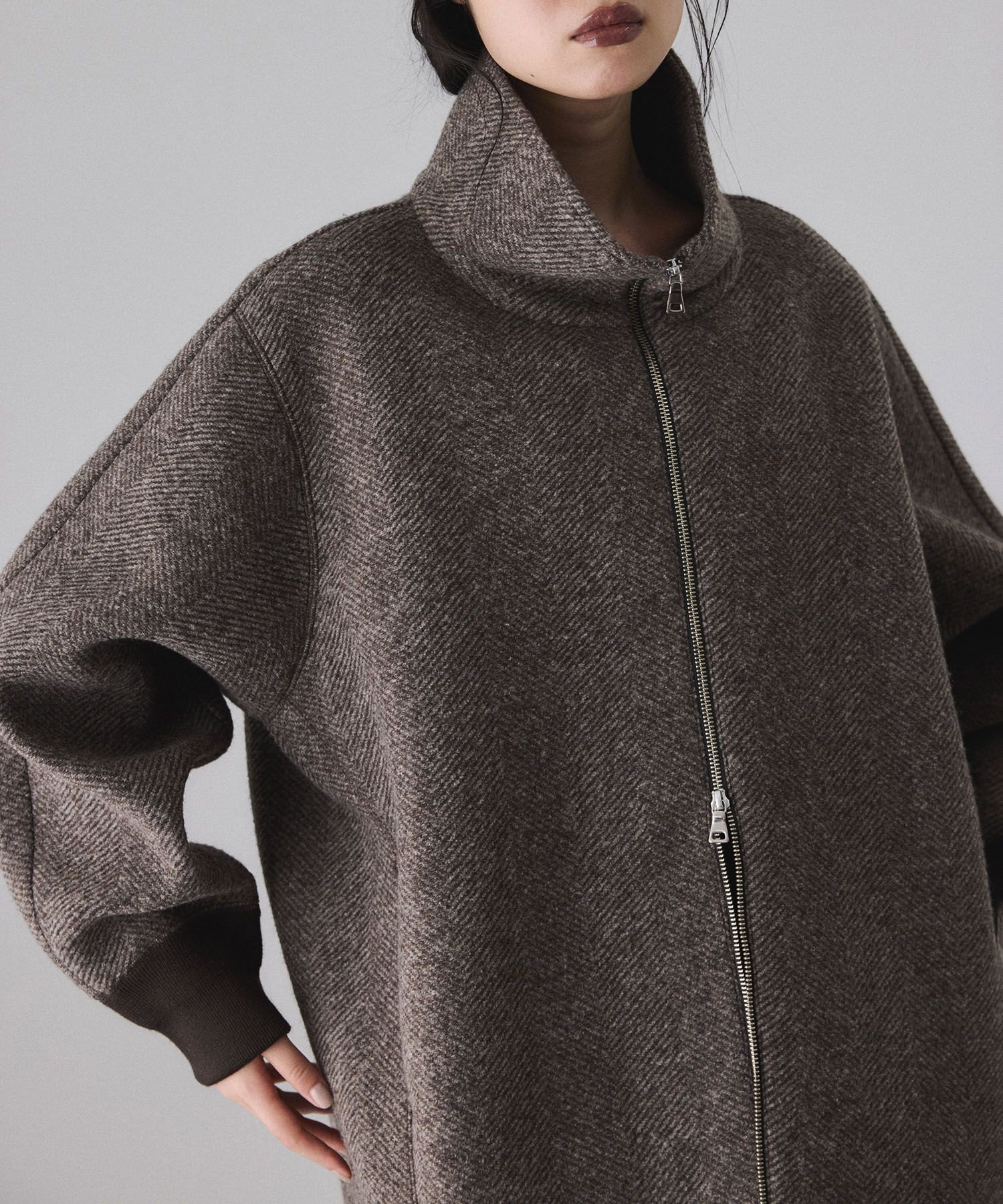 ADAM ET ROPE'｜ヘリンボンツイードボンディングコーディガン