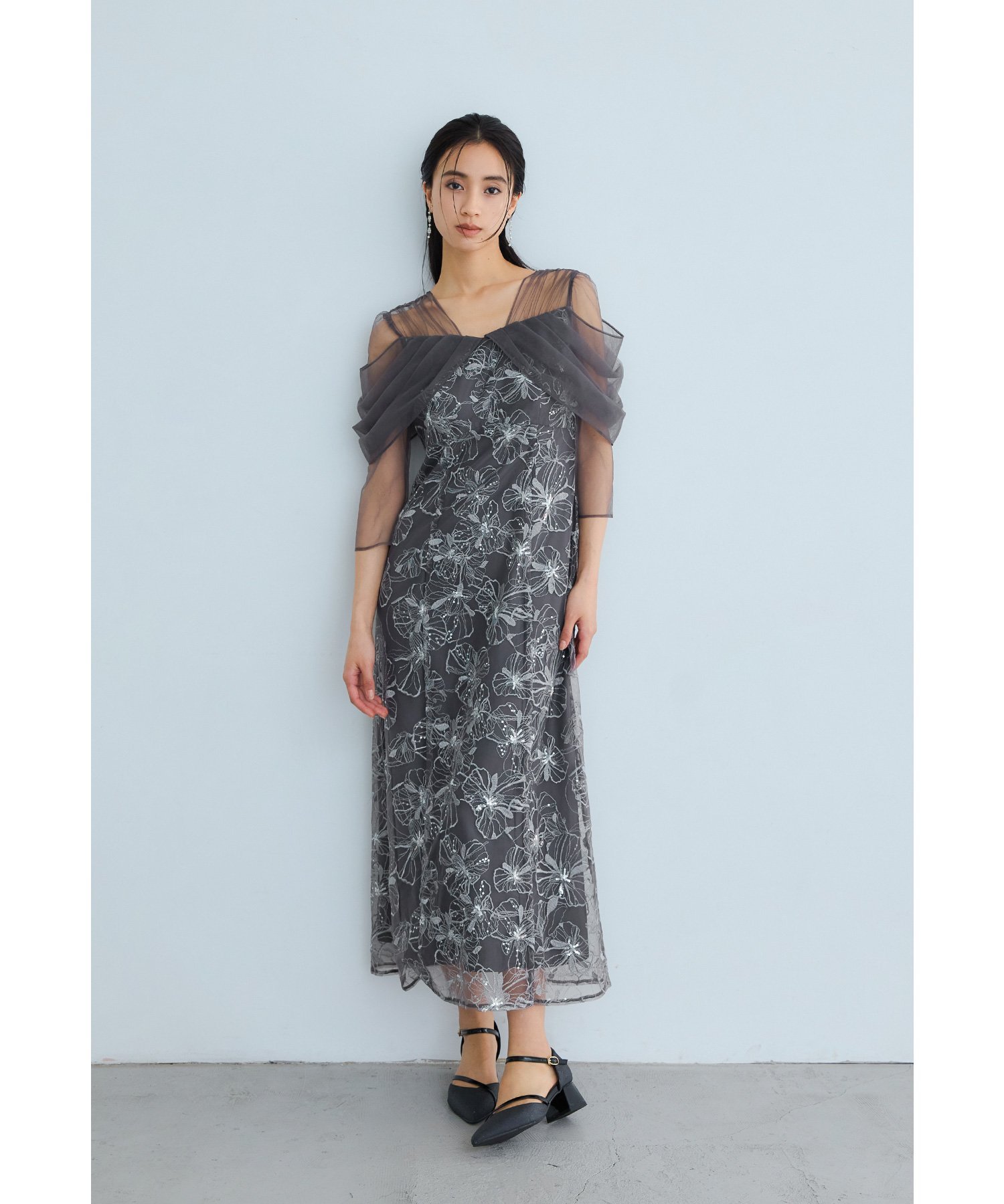 bflat｜オフショルダースパンコール刺繍レースドレス 結婚式 成人式