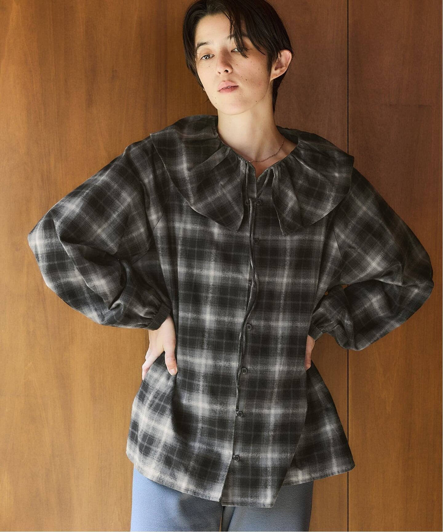 IENA｜《追加2》BLACK フリルチェックブラウス | Rakuten Fashion(楽天