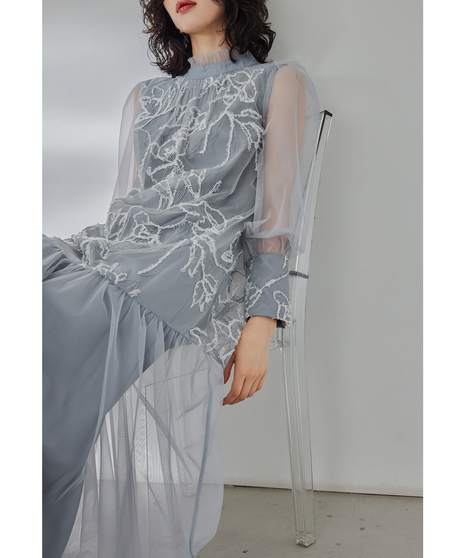 bflat｜フェザーフラワーチュールドレス 結婚式 パーティードレス