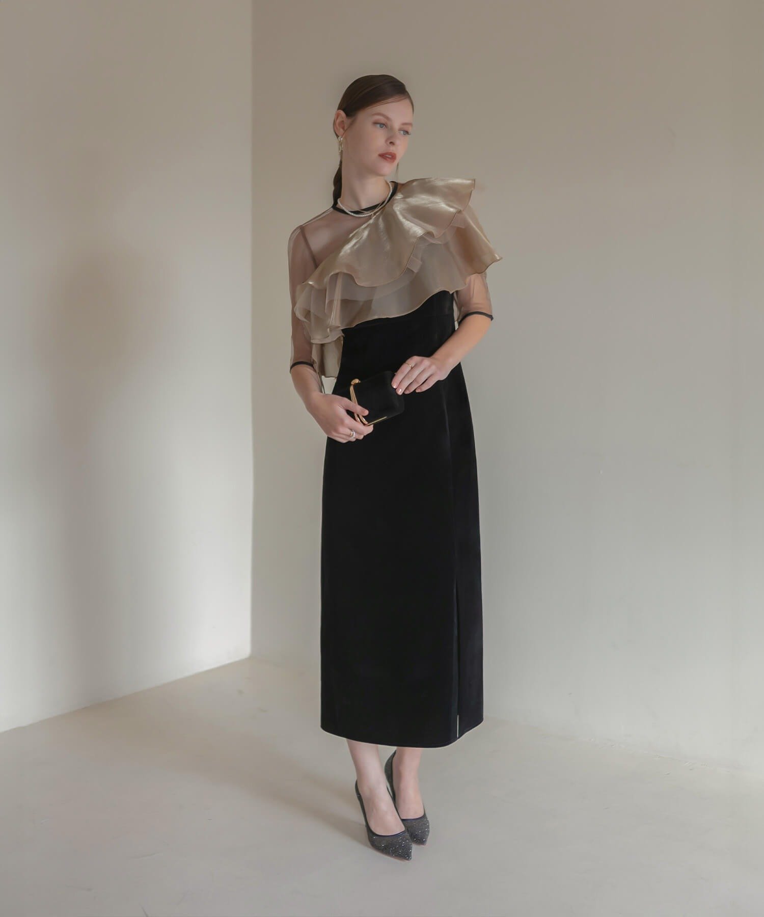 Leja｜LEJA-アシンメトリーティアードフリル3WAYベロアIライン