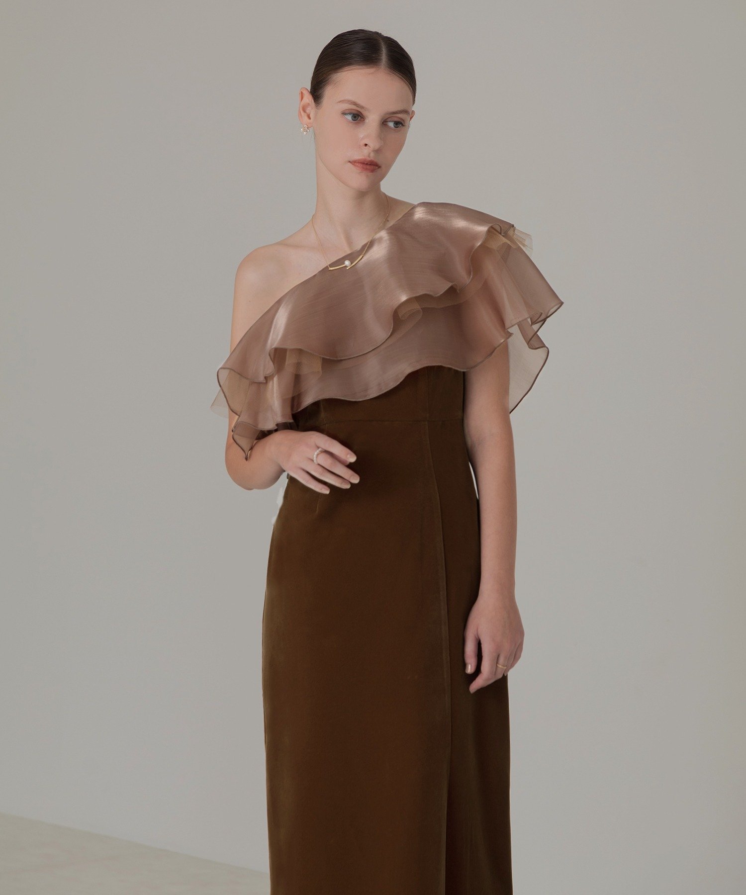 Leja｜LEJA-アシンメトリーティアードフリル3WAYベロアIライン