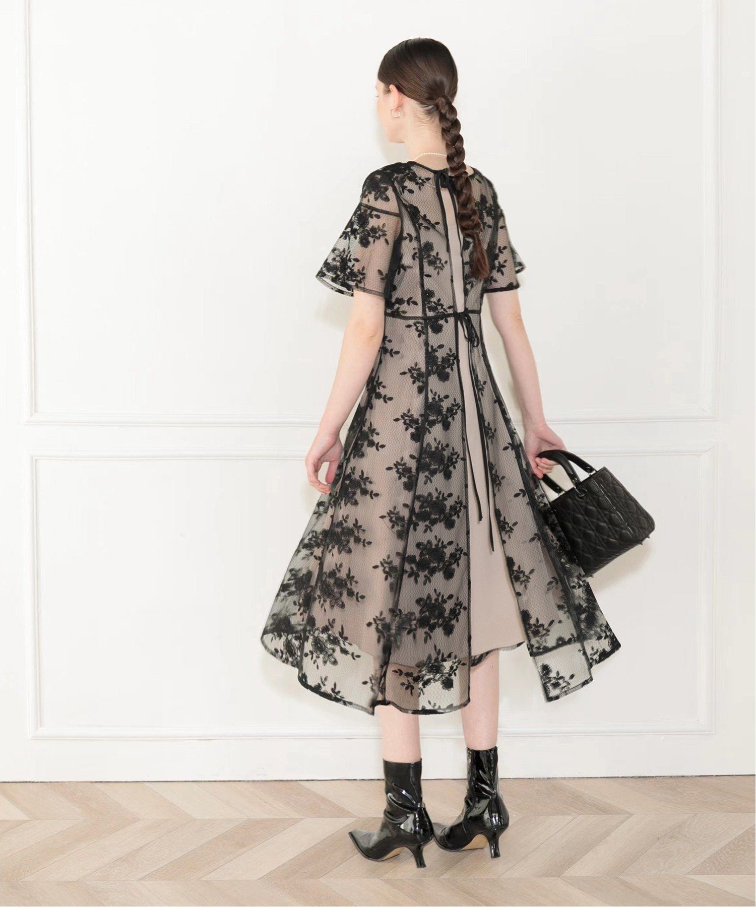 Leja｜LEJA-花柄後ろリボン半袖キャミワンピースセットアップドレス