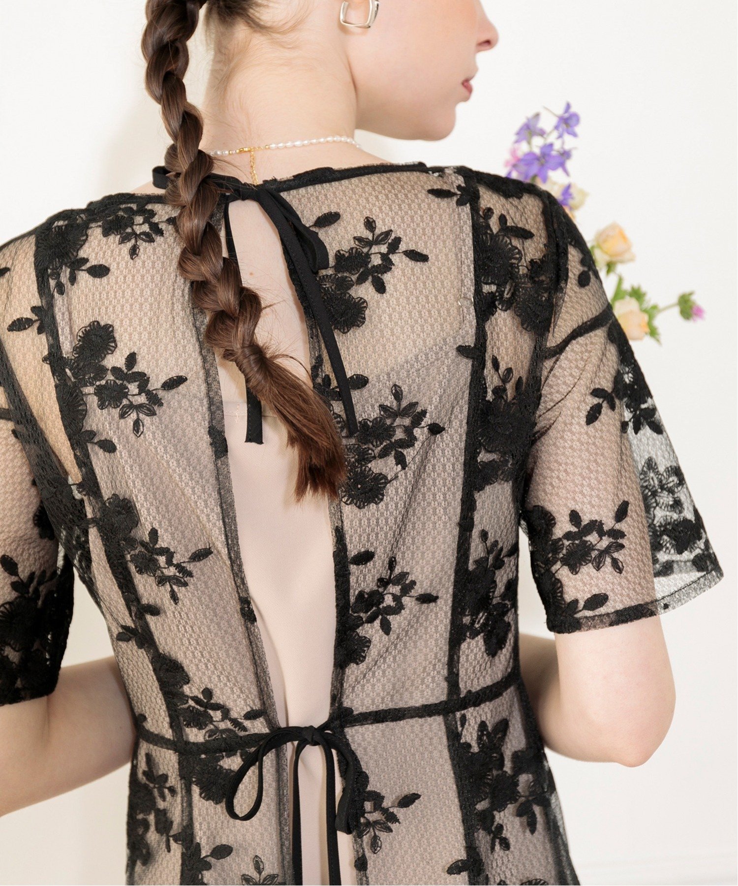 Leja｜LEJA-花柄後ろリボン半袖キャミワンピースセットアップドレス