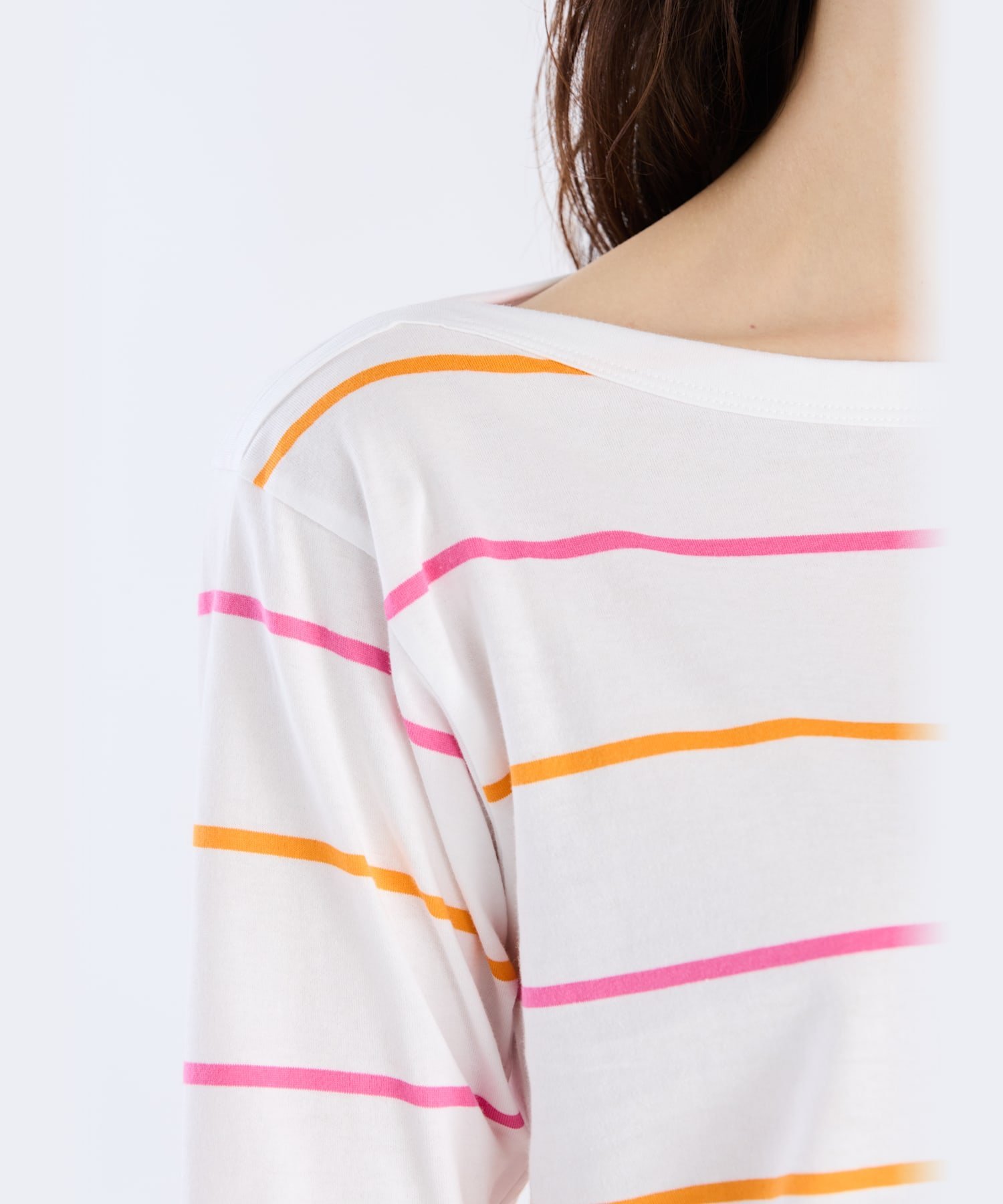 agnes b.｜ボーダー コットン ボートネック 七分袖 Tシャツ | Rakuten