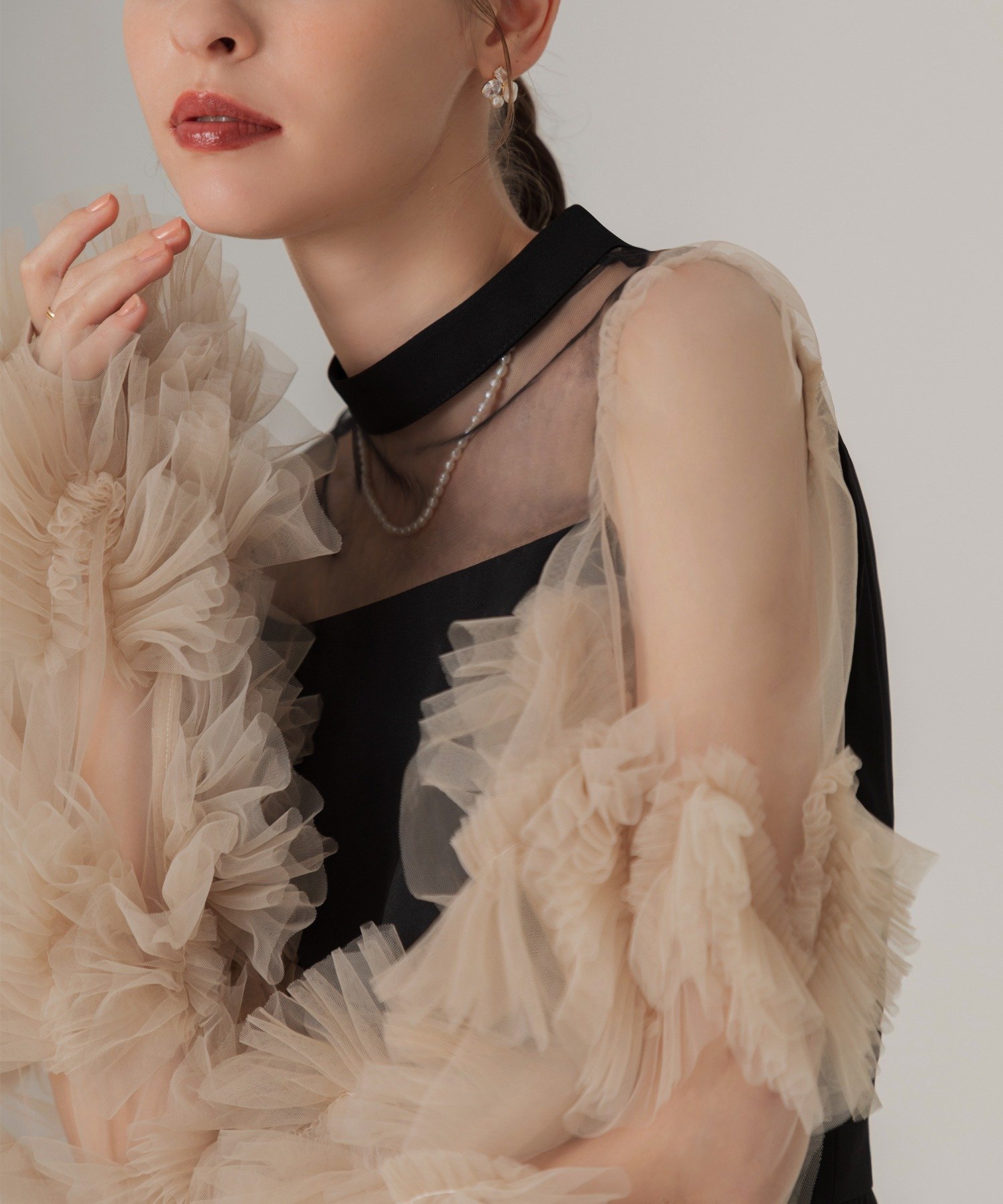 Leja｜LEJA-ボリュームチュールスリーブオールインワンパンツドレス