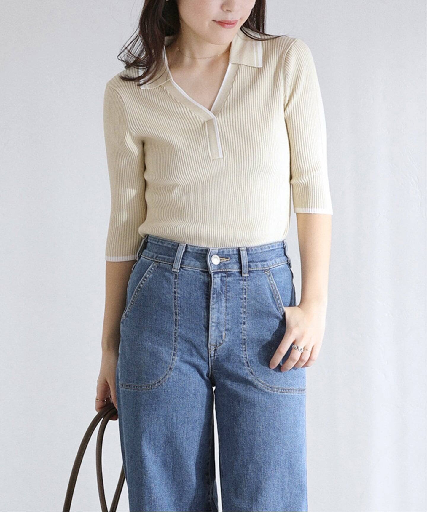 La Totalite｜《予約》【洗える】バイカラーポロ襟ニット | Rakuten