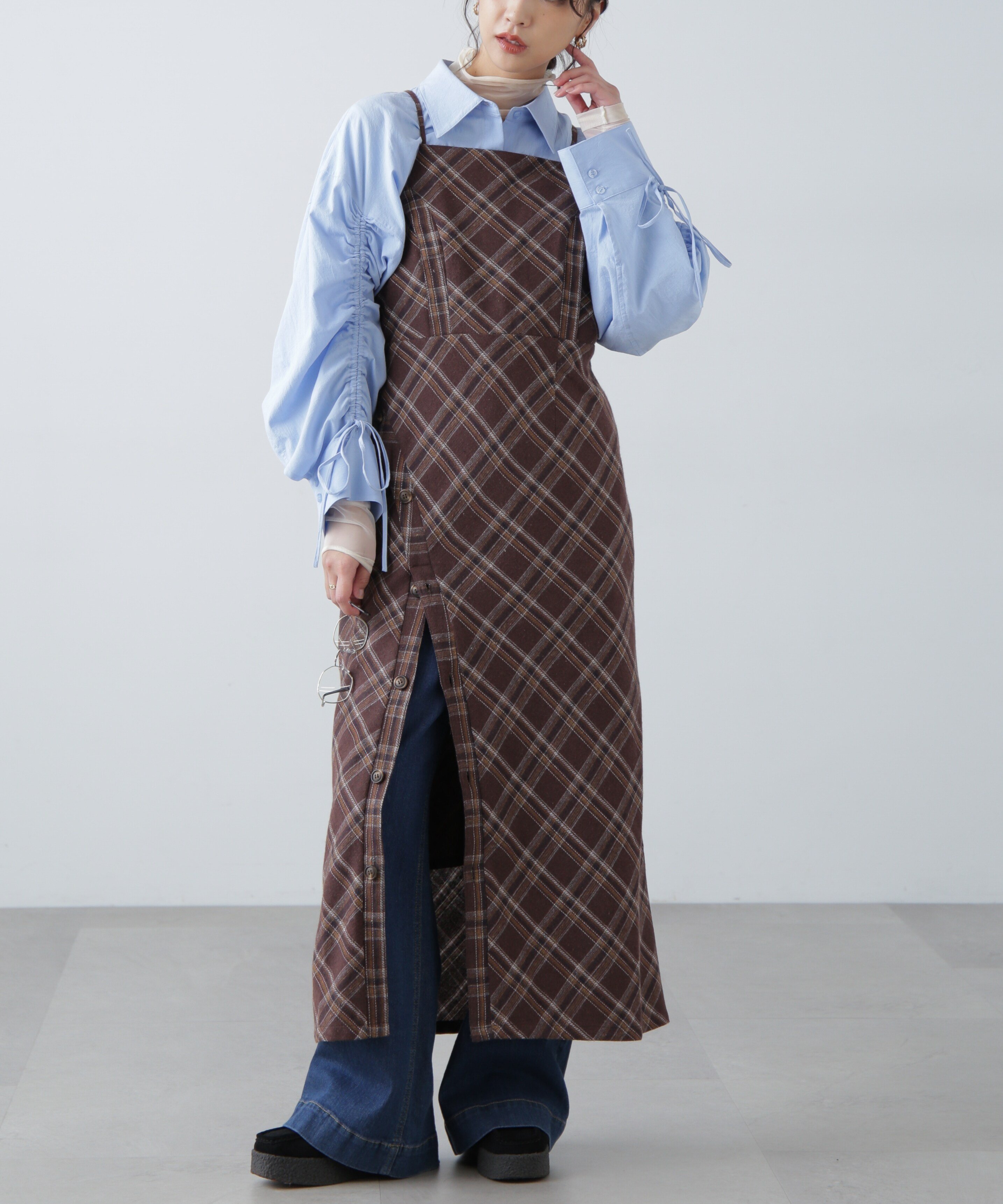 FREE'S MART｜ボタンスリットチェックキャミワンピース | Rakuten