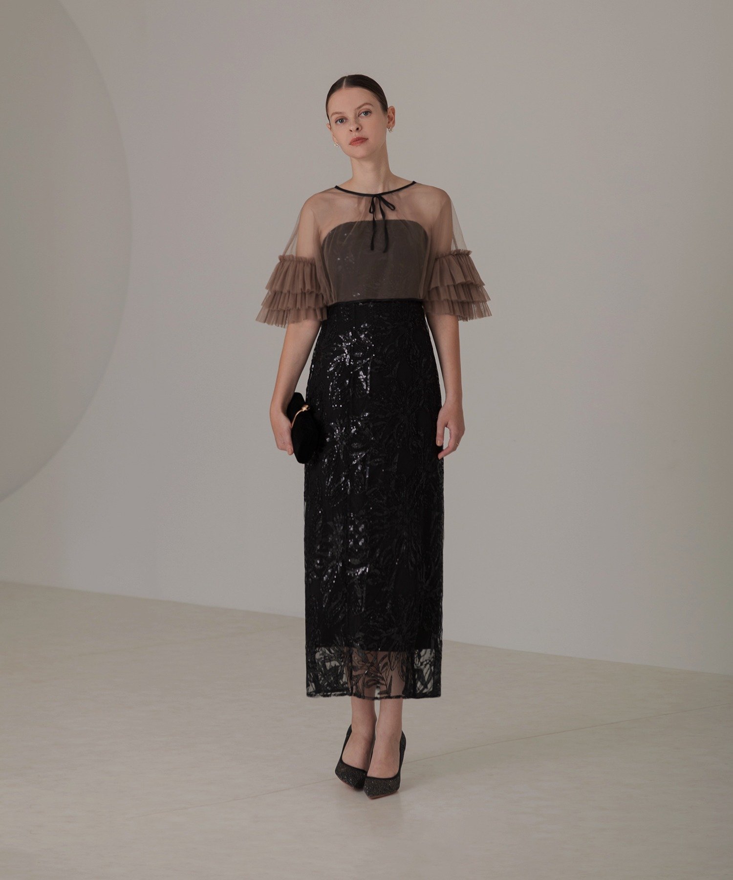 Leja｜LEJA-チュールフリルリボンボレロ花柄ベアトップワンピース