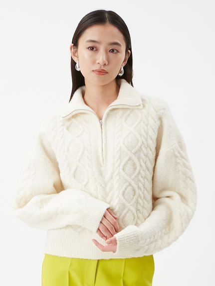 Mila Owen｜アランブークレーハーフジップニットプルオーバー