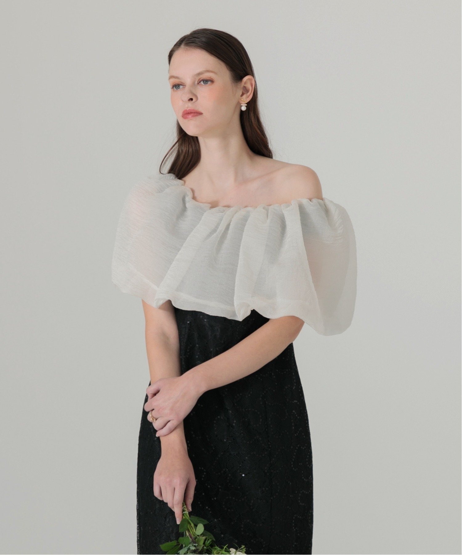 Leja｜LEJA-2WAYオフショルダーパフスリーブIラインワンピースドレス