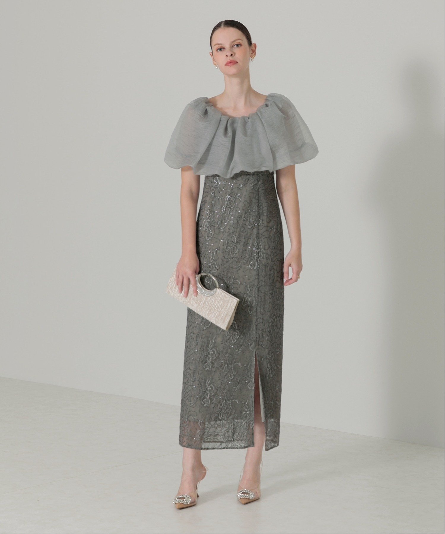 Leja｜LEJA-2WAYオフショルダーパフスリーブIラインワンピースドレス