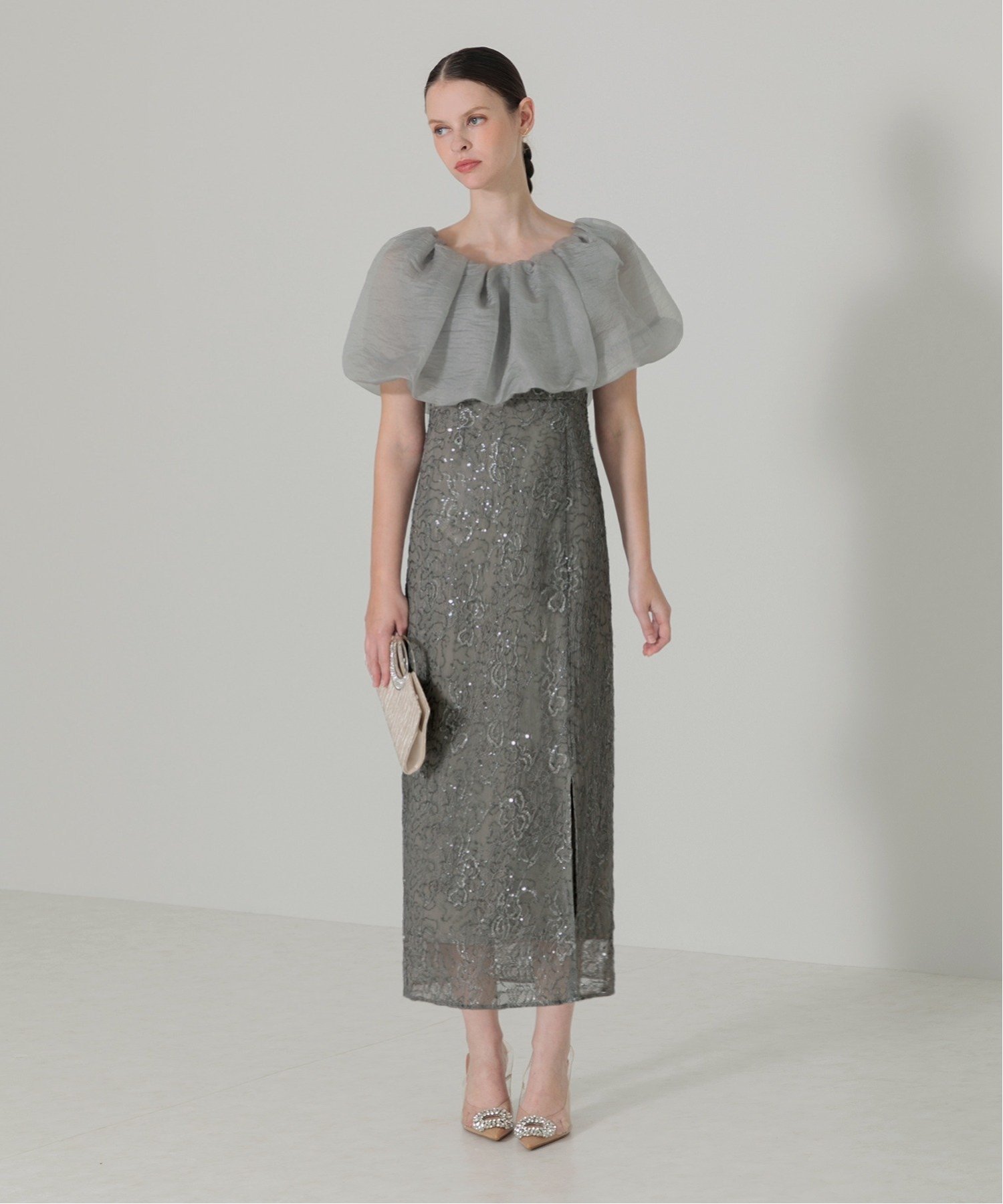 Leja｜LEJA-2WAYオフショルダーパフスリーブIラインワンピースドレス