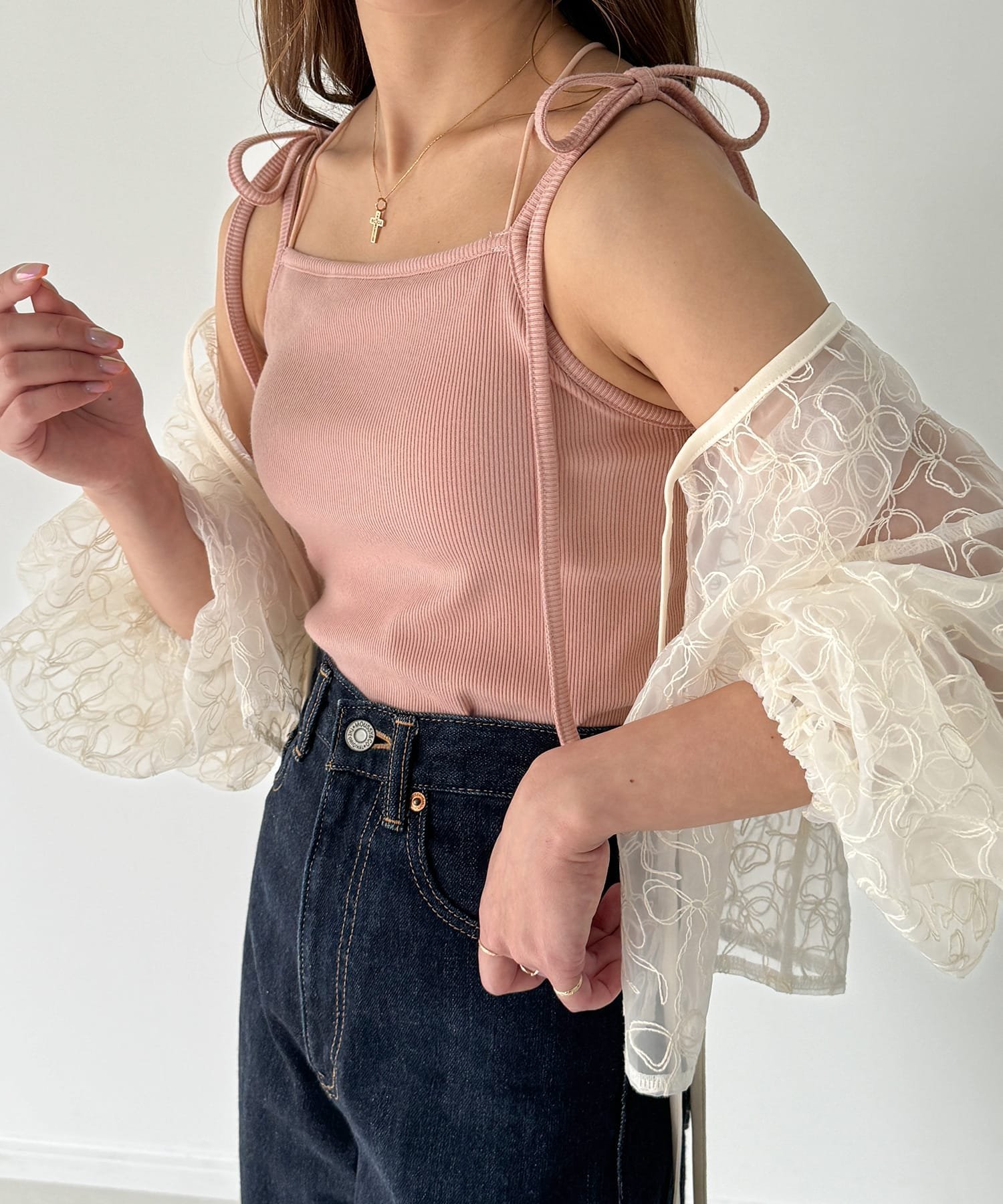 JUNOAH｜肩リボンバッククロスリブキャミソール | Rakuten Fashion