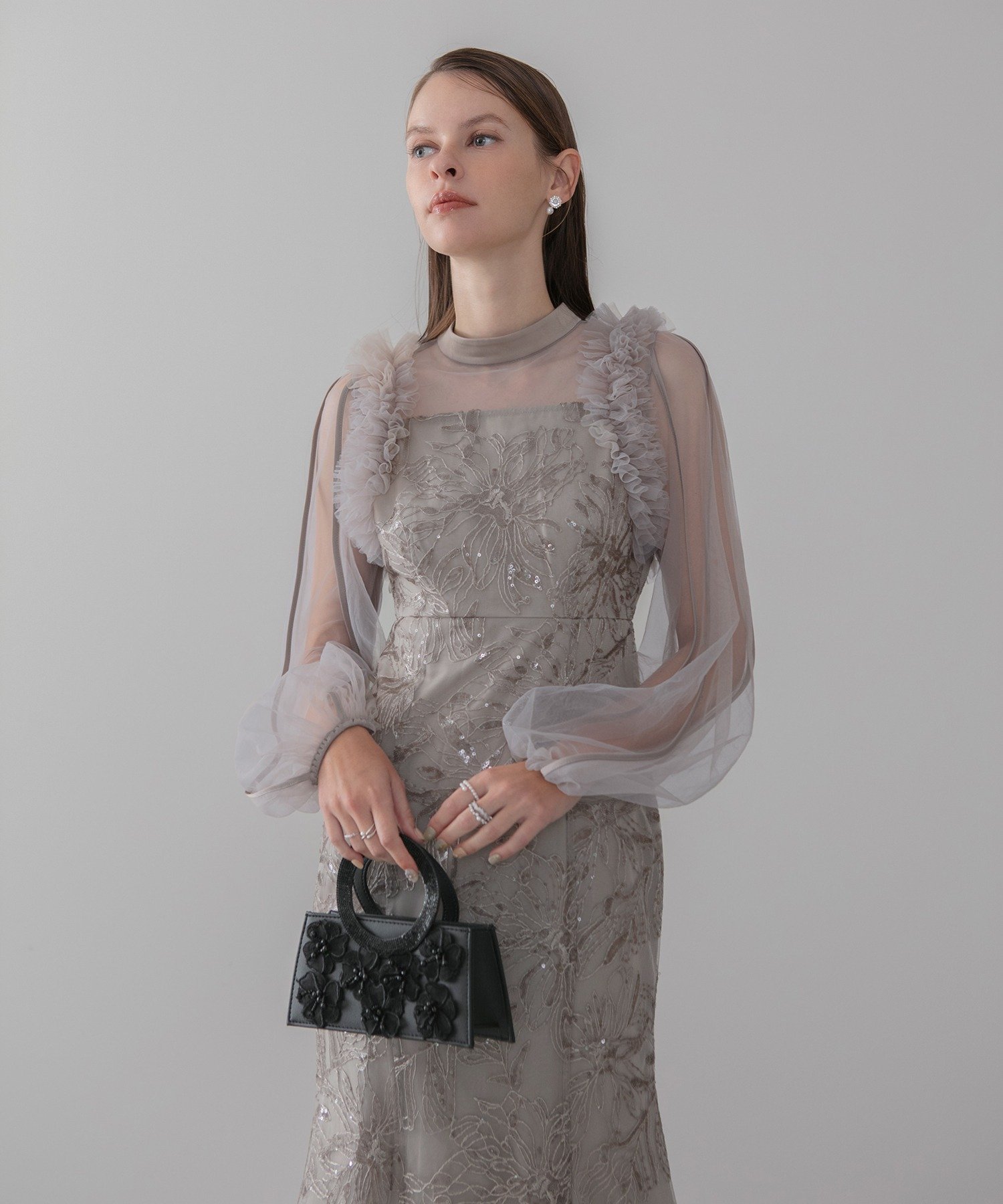 Leja｜Leja-フラワースパンコールチュールフリルロングスリーブ