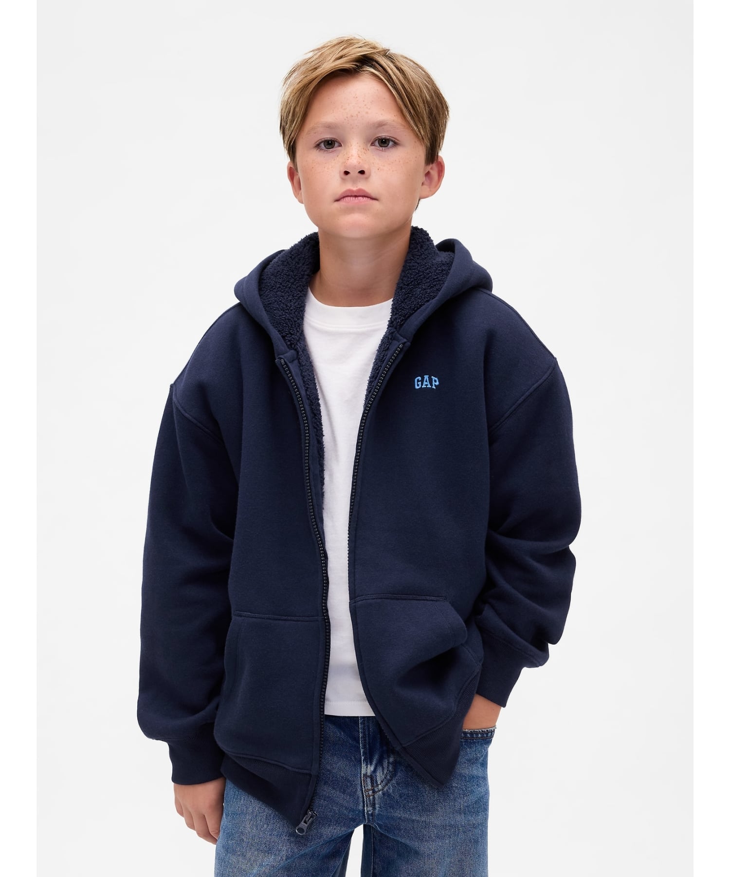 GAP｜(K)リラックスフィット 裏ボア GAPロゴ ジップアップパーカー