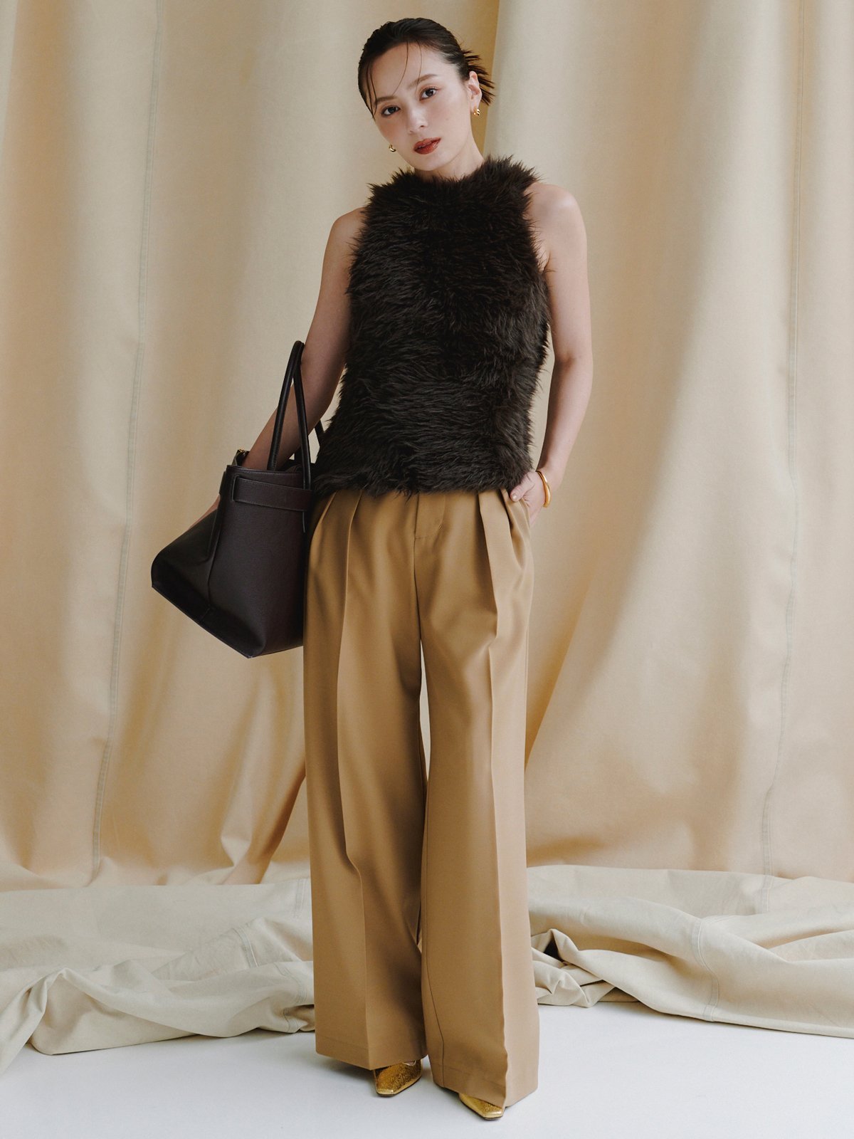 anuans｜ファーライクノースリーブニットトップス | Rakuten Fashion