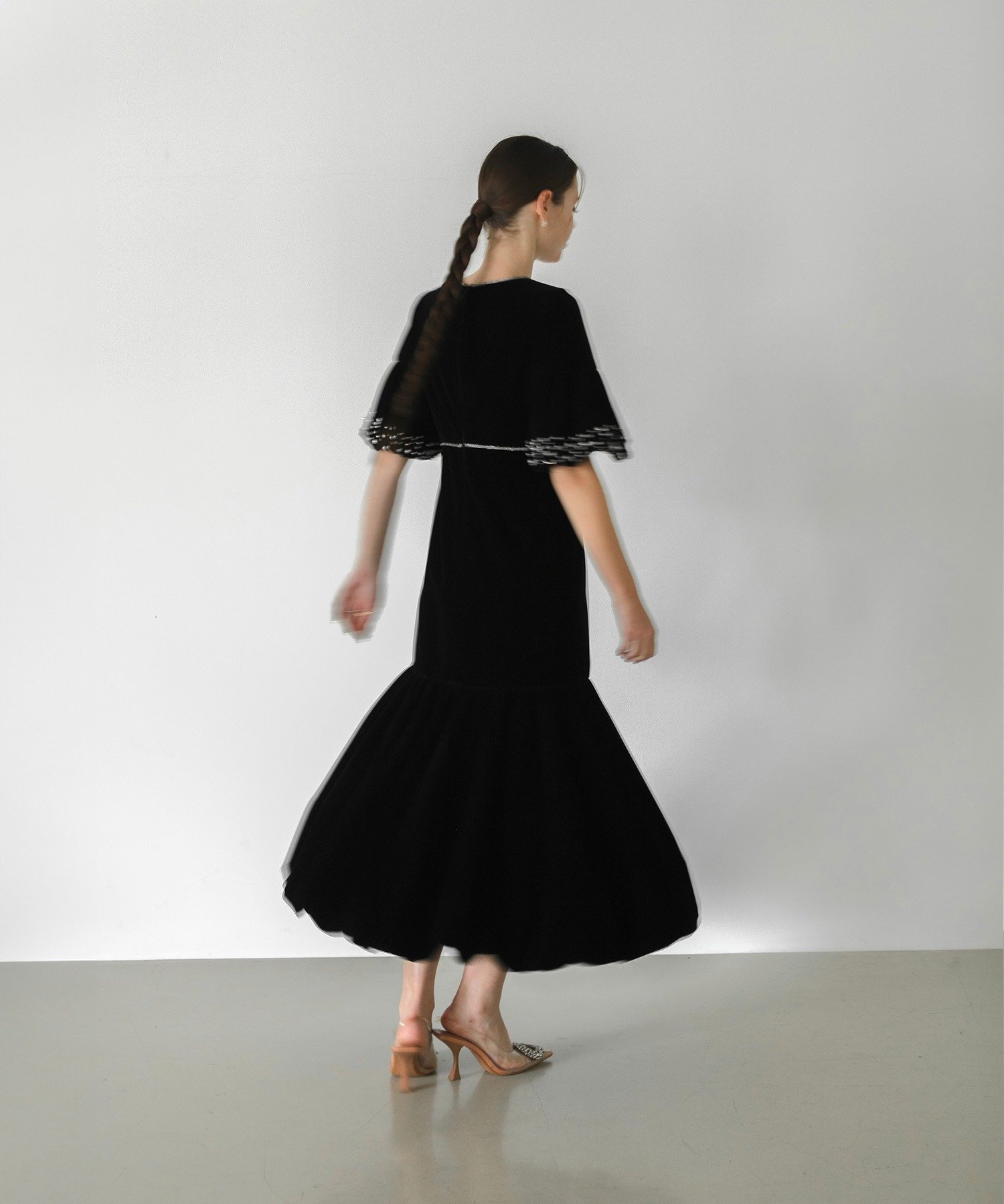 Leja｜LEJA-パールストーンリボンベロアギャザーワンピースドレス 結婚