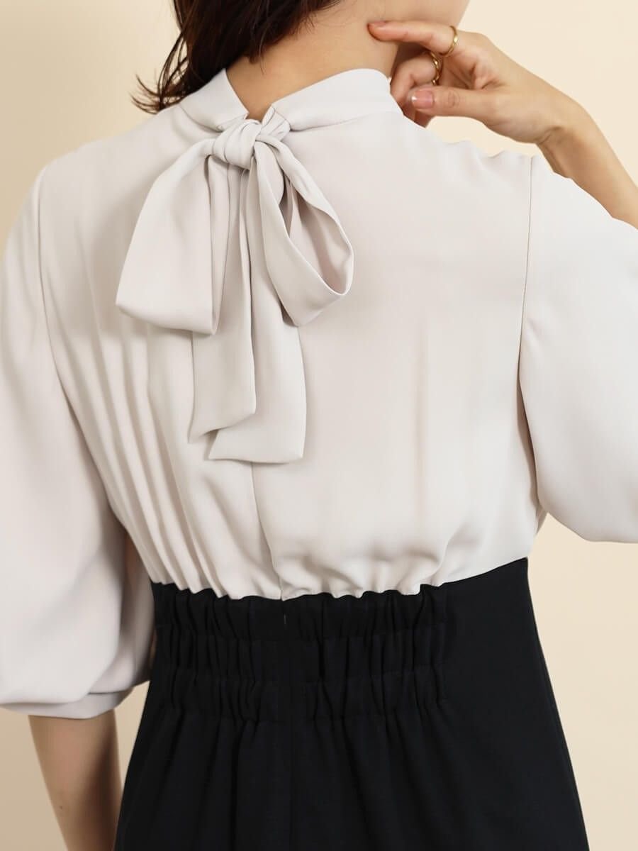 Vin｜バックリボンバイカラードッキングワンピース(cream) | Rakuten