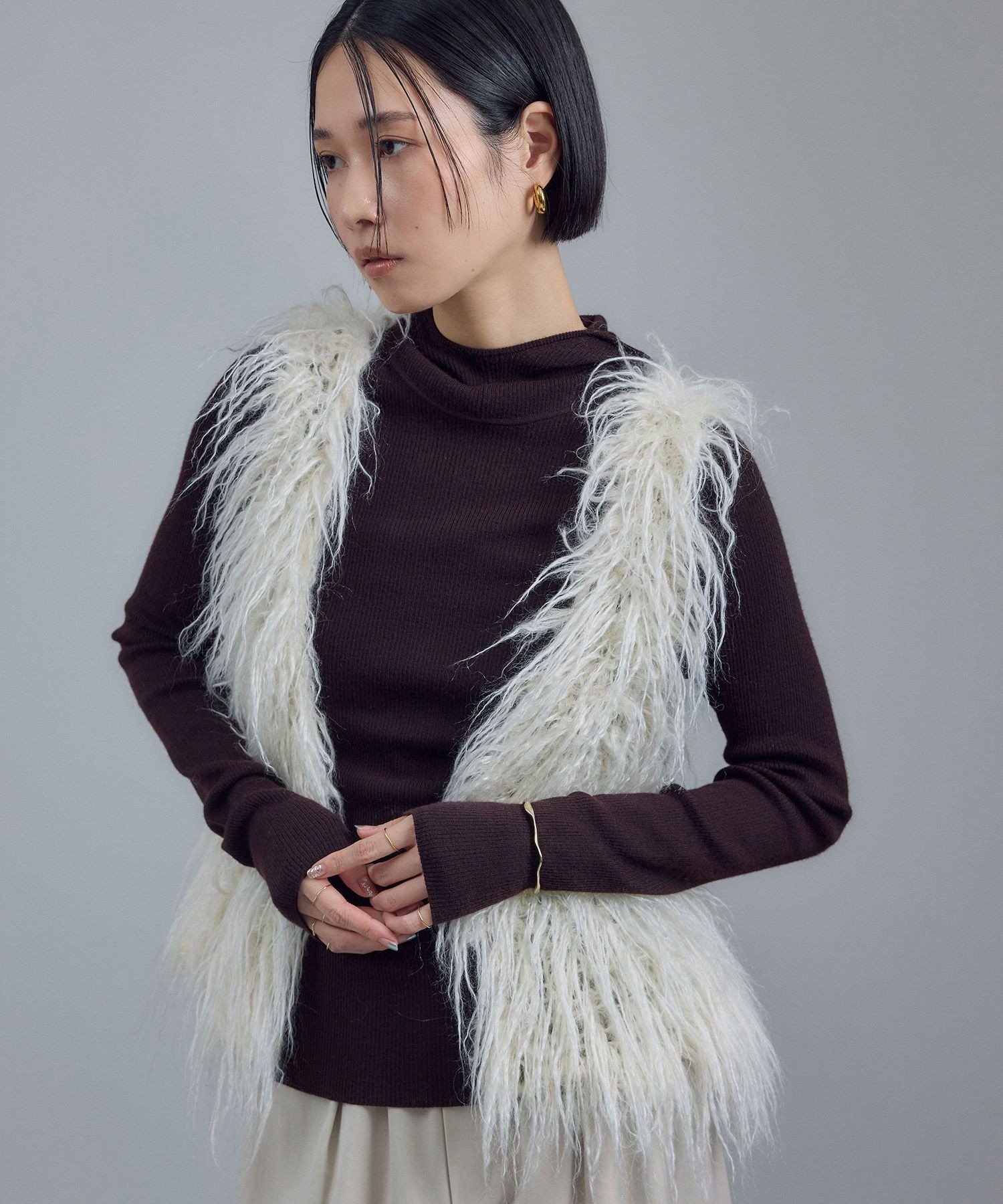 SALON adam et rope'｜モヘヤロングシャギーハンドニットベスト