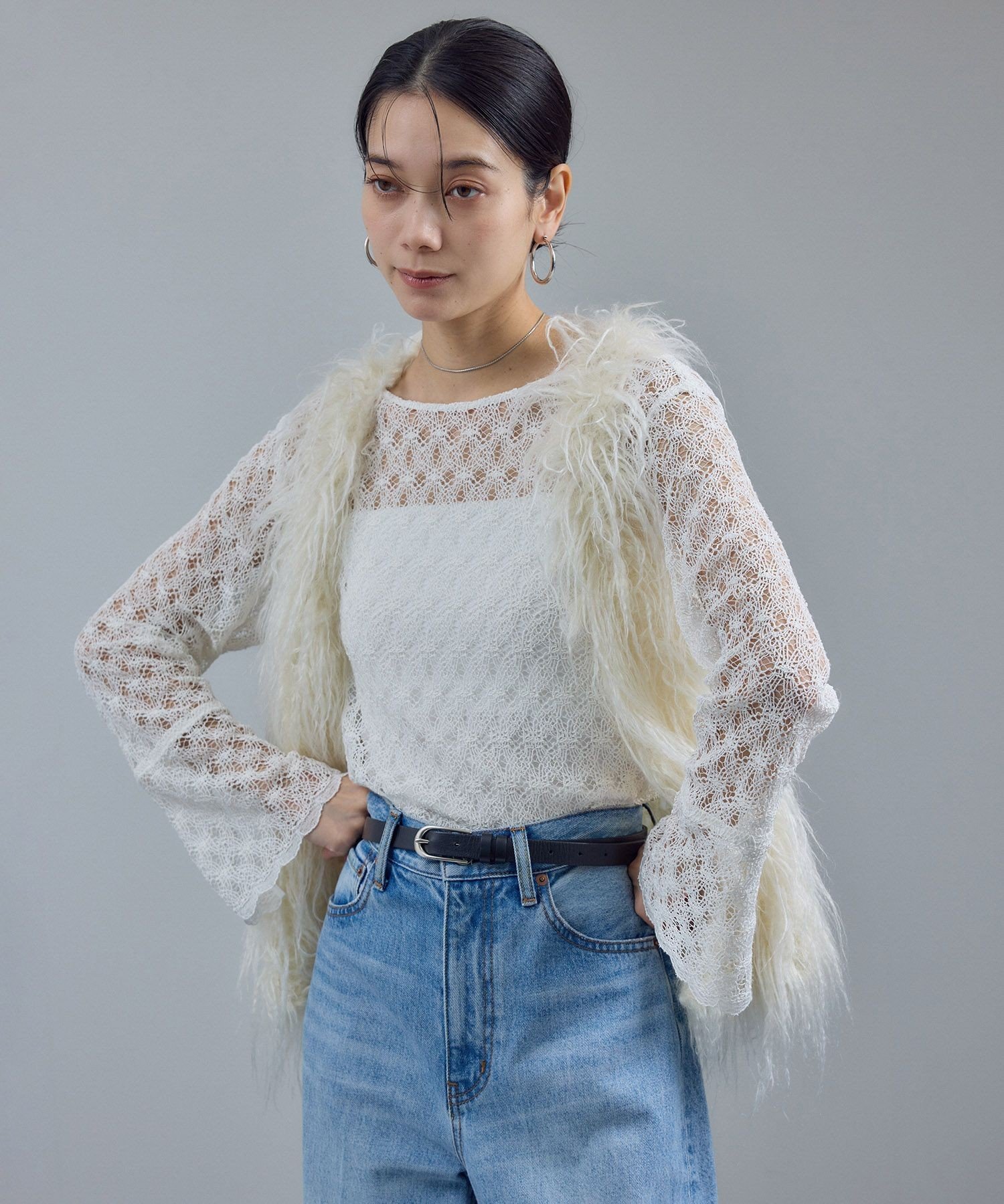 SALON adam et rope'｜モヘヤロングシャギーハンドニットベスト