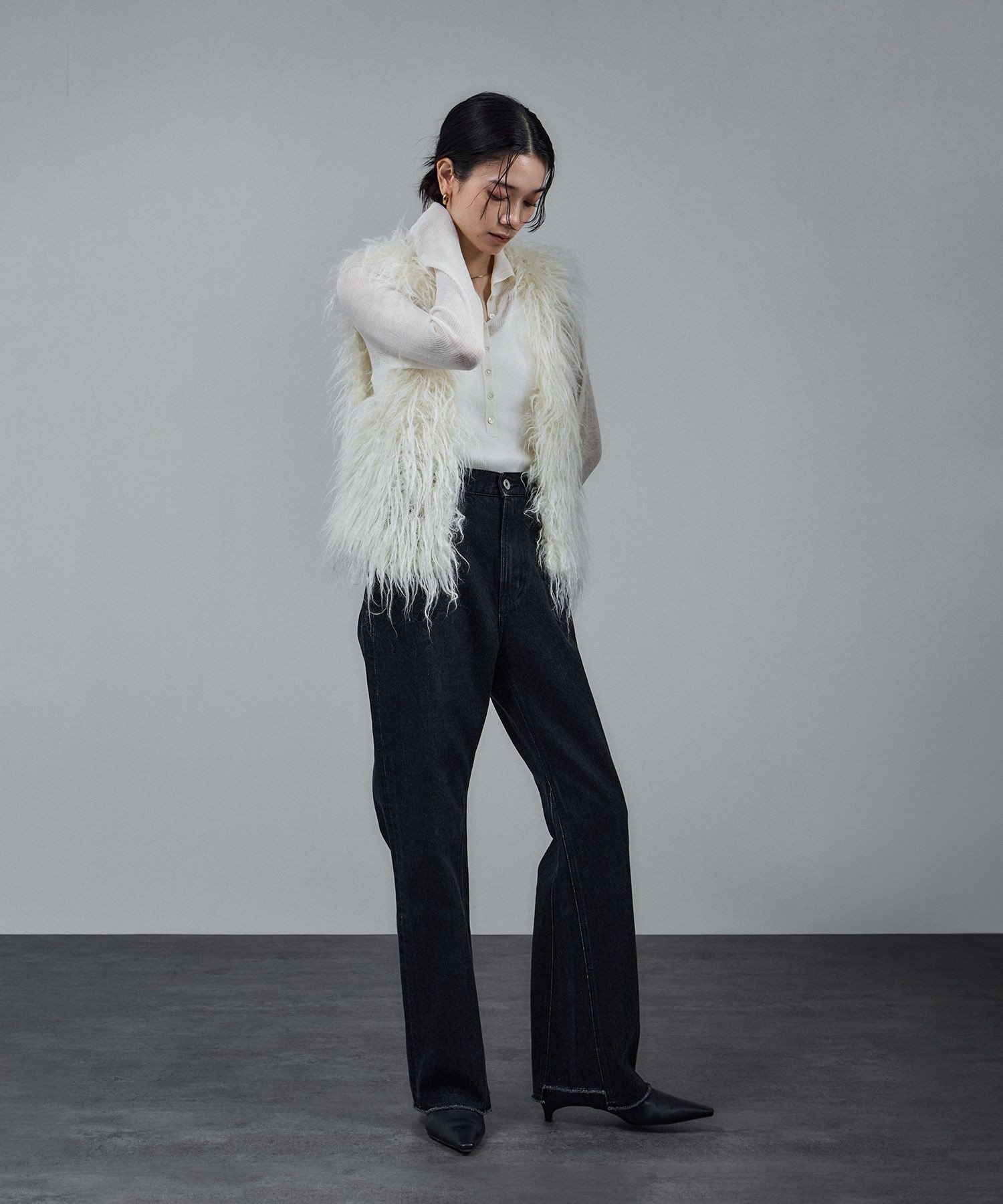 SALON adam et rope'｜モヘヤロングシャギーハンドニットベスト