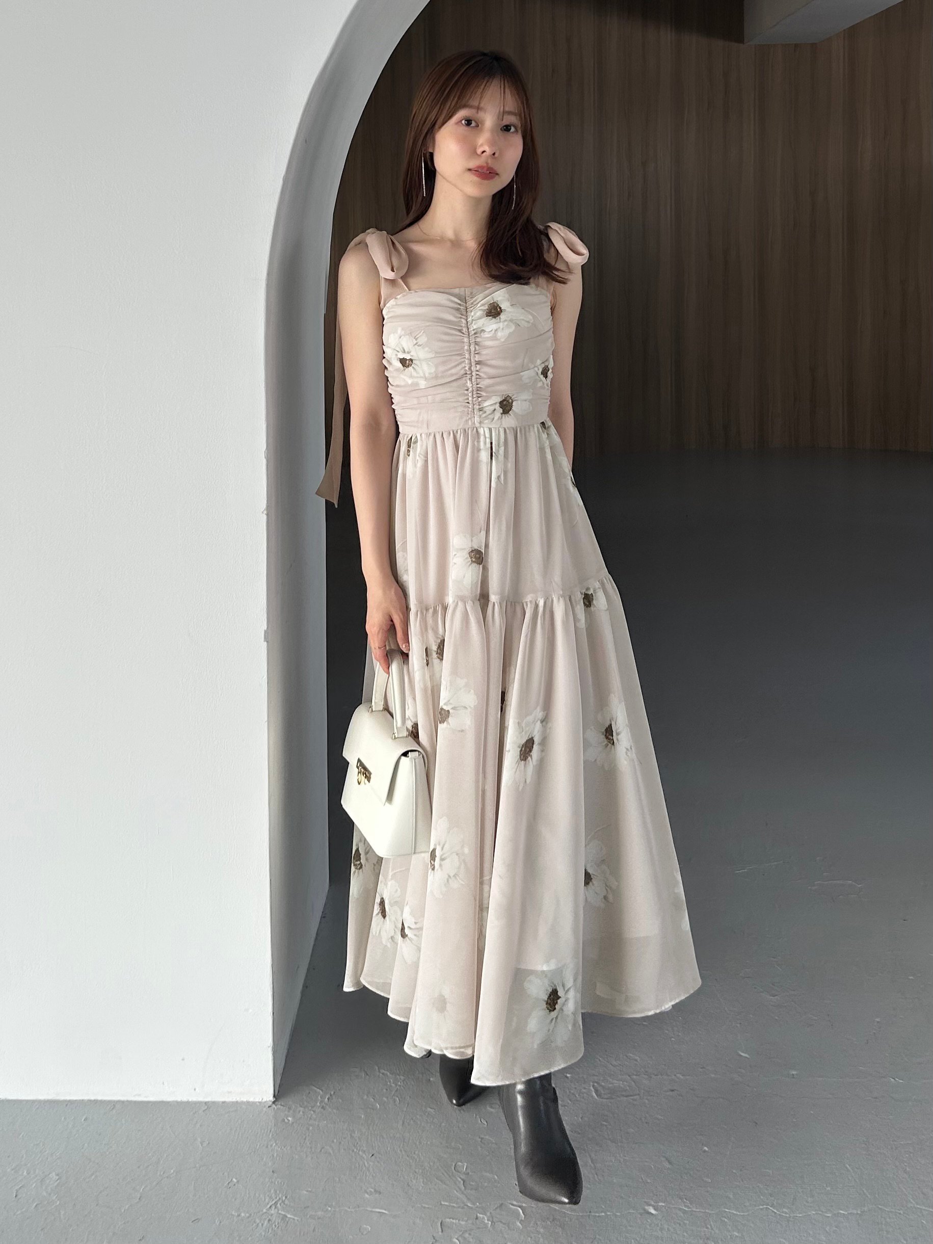 SNIDEL｜【FLOWER COLLECTION】プリントショルダーリボンワンピース