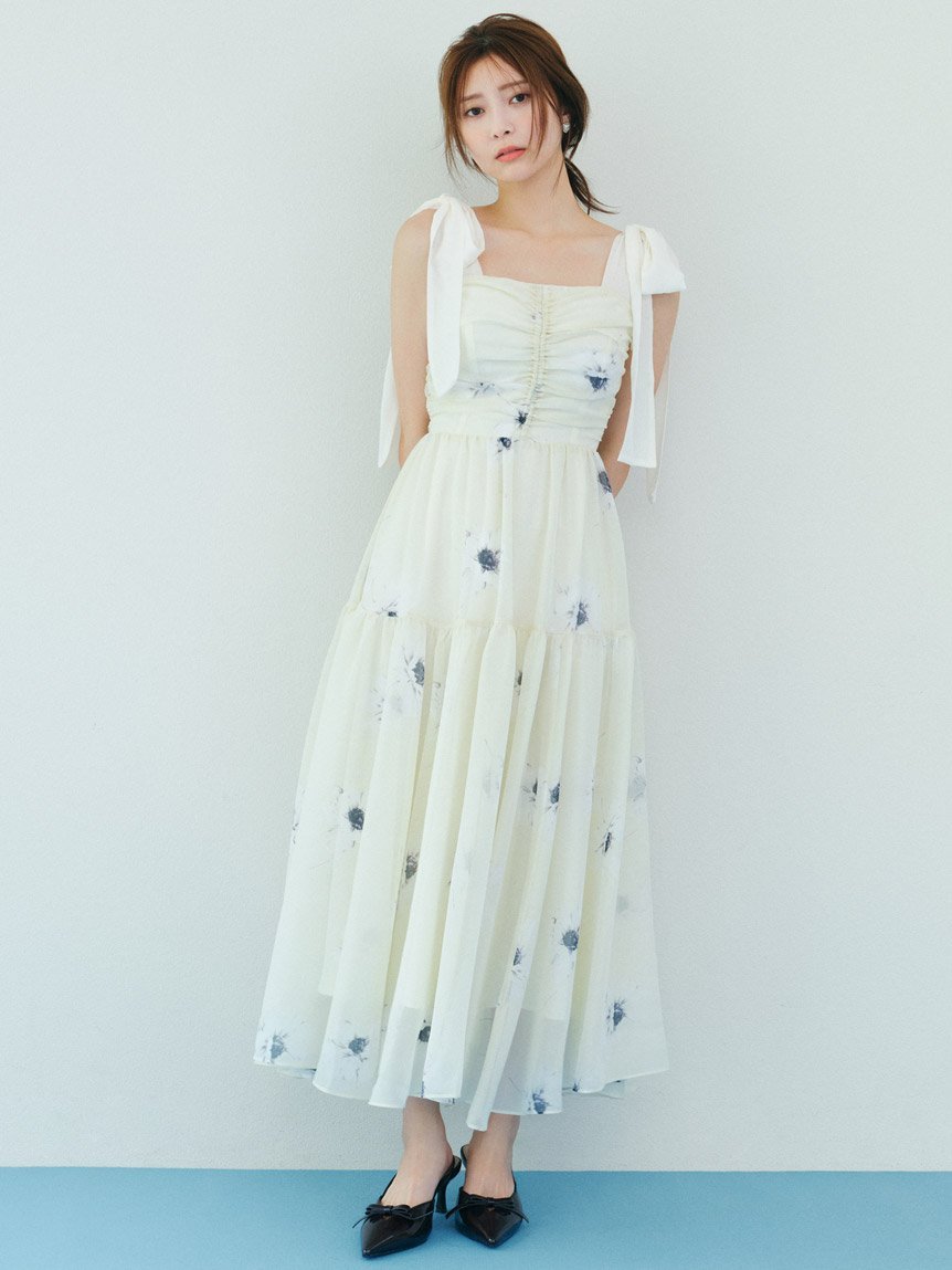 SNIDEL｜【FLOWER COLLECTION】プリントショルダーリボンワンピース