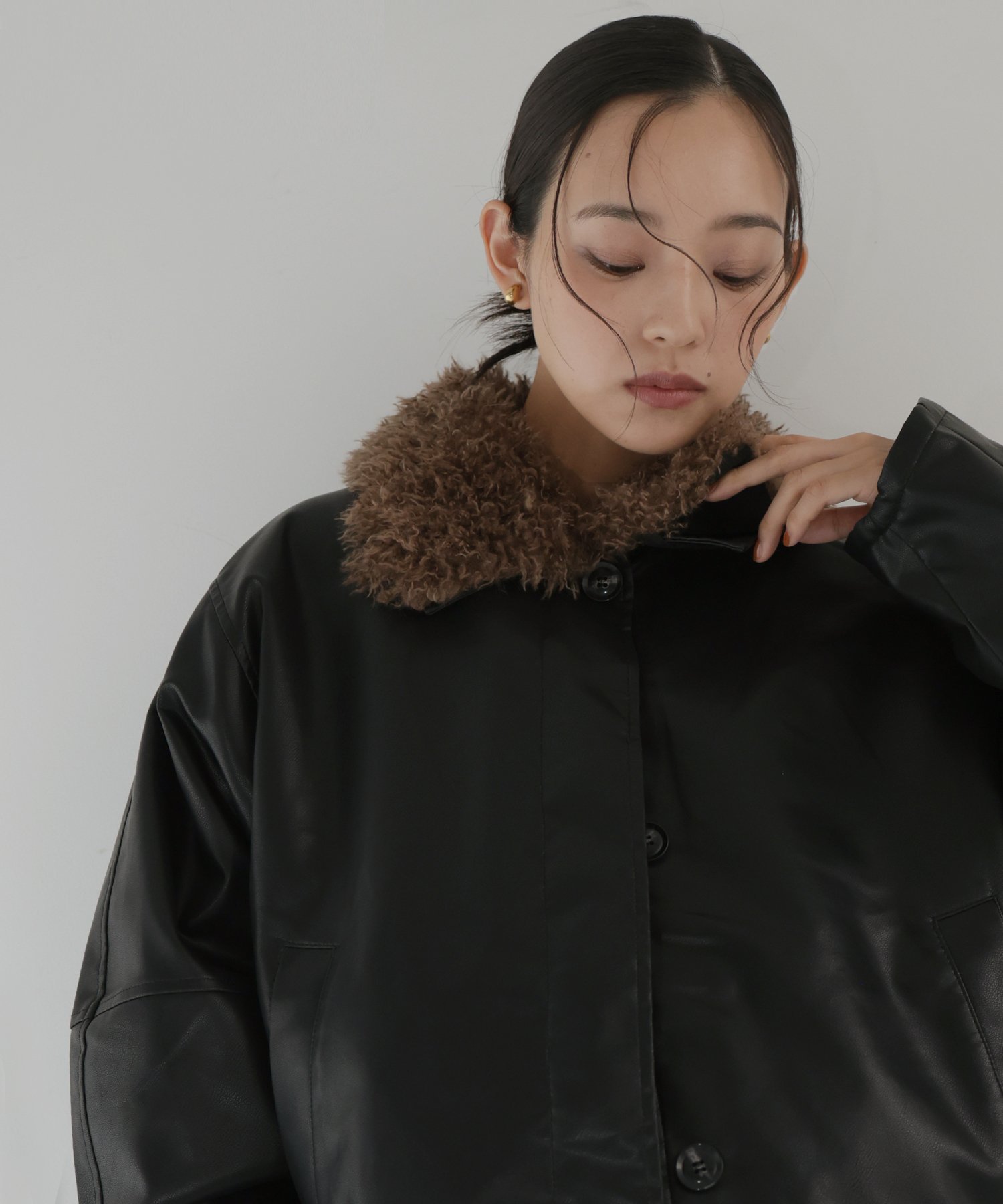 hellam｜襟ボアフェイクレザー中綿ブルゾン | Rakuten Fashion(楽天