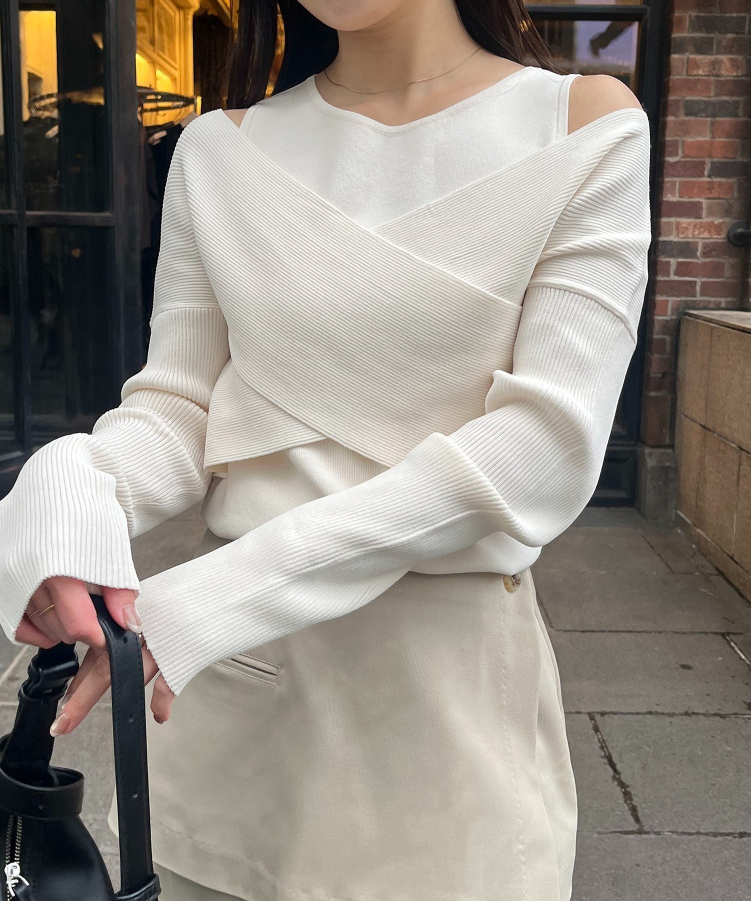 CAPRICIEUX LE'MAGE｜オフショルクロスレイヤードニット | Rakuten