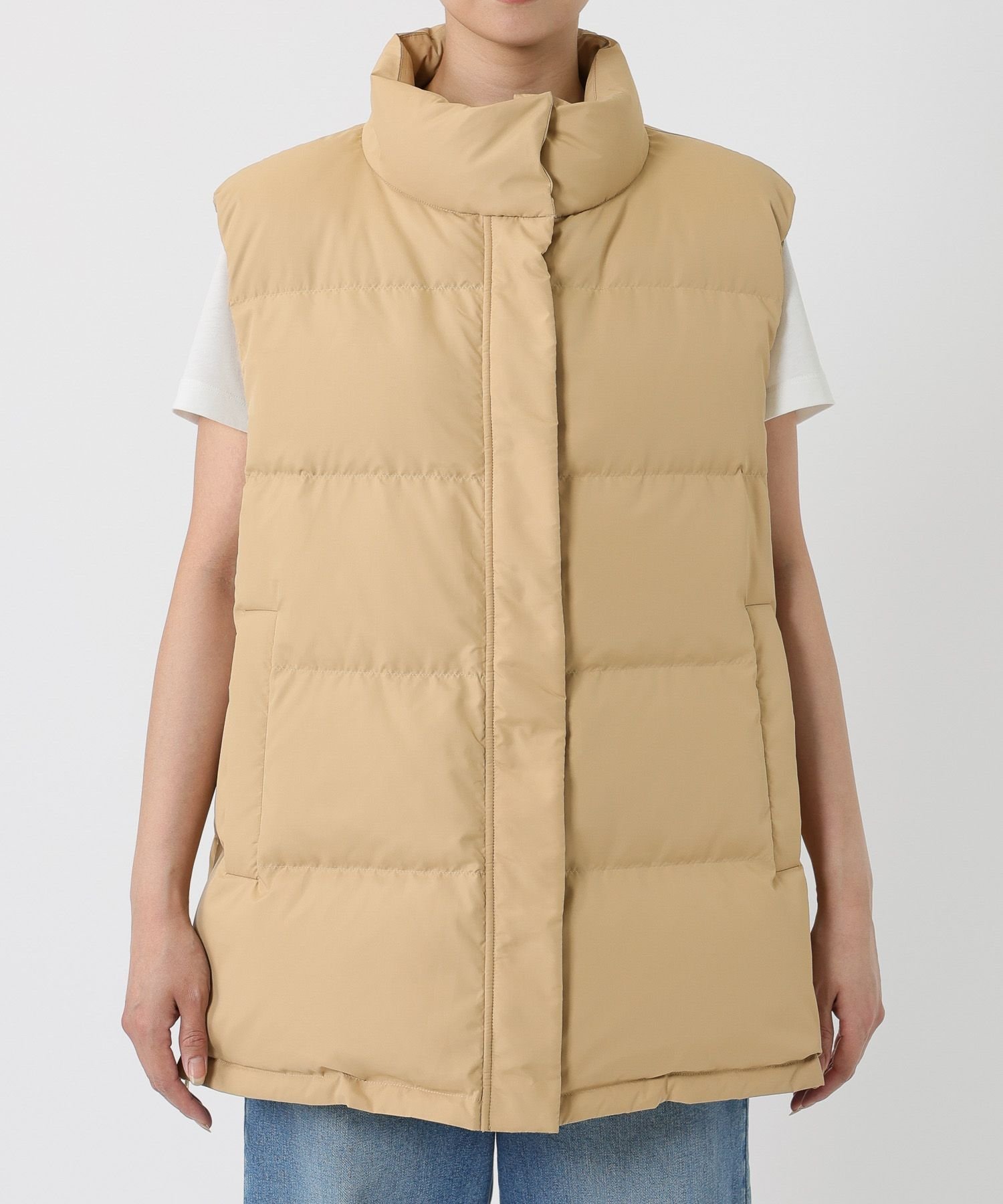 Orcival ベージュ ダウンベスト Ray BEAMS（レイ ビームス）ORCIVAL / ダウン フード ベスト（ブルゾン