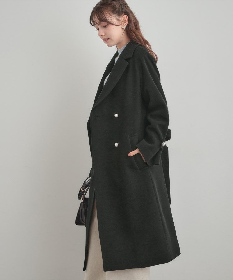 Couture Brooch｜【大人上品・ベルト付き】パール調釦チェスターコート