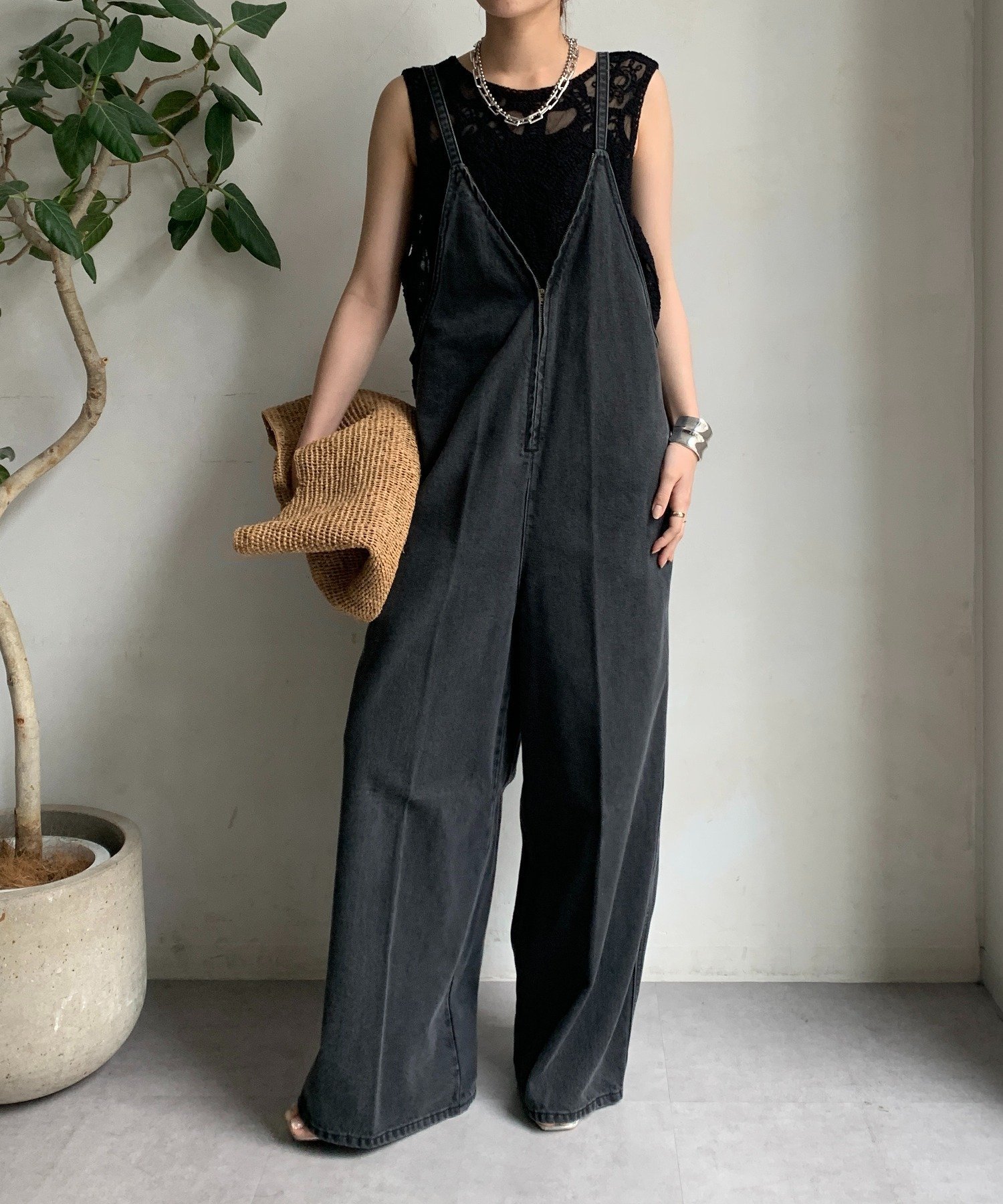 DOUDOU｜細紐デニムフロントジップサロペット | Rakuten Fashion(楽天