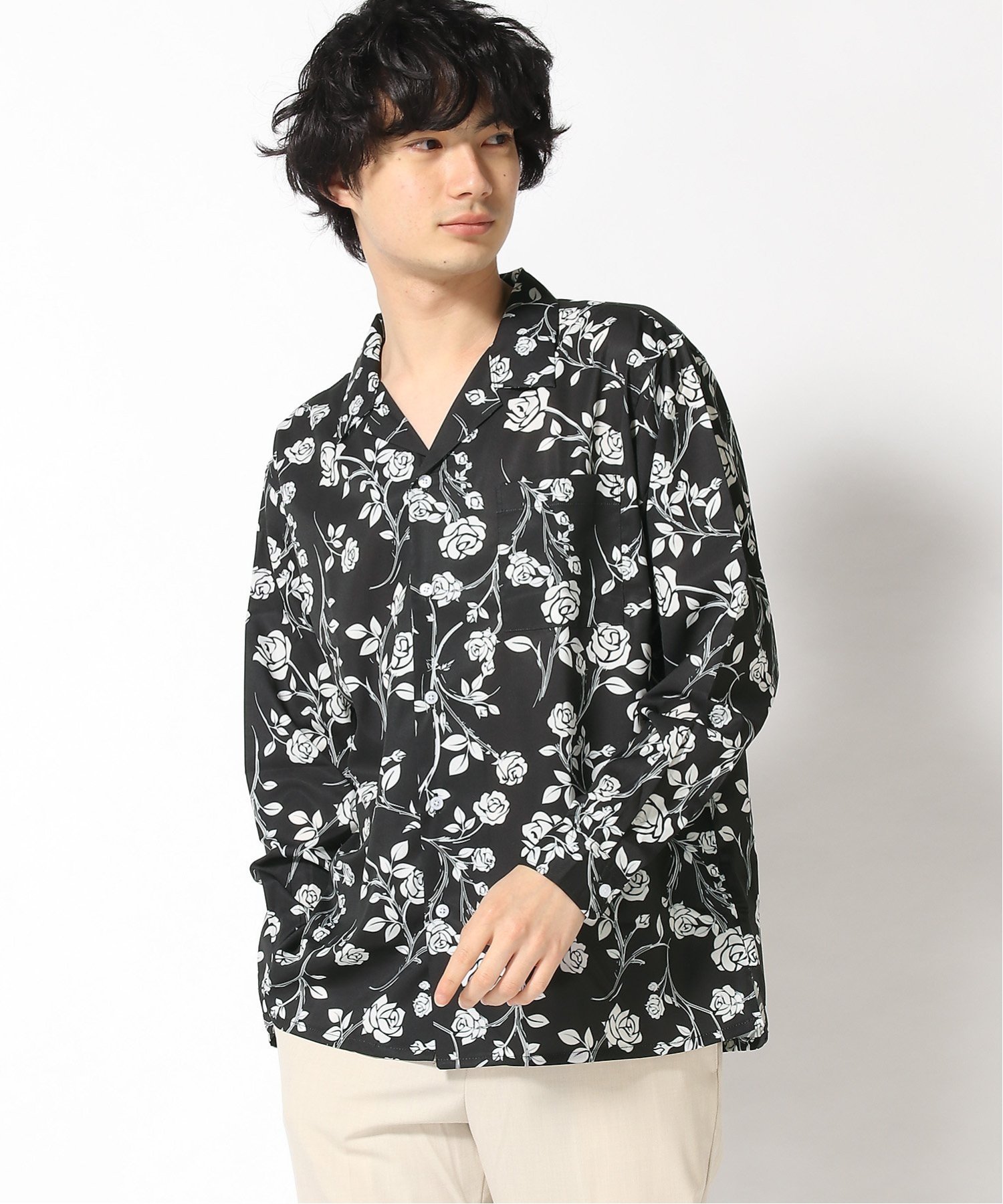 SITRY｜シャツ メンズ 長袖 ドレープ オープンカラー シャツ オーバー