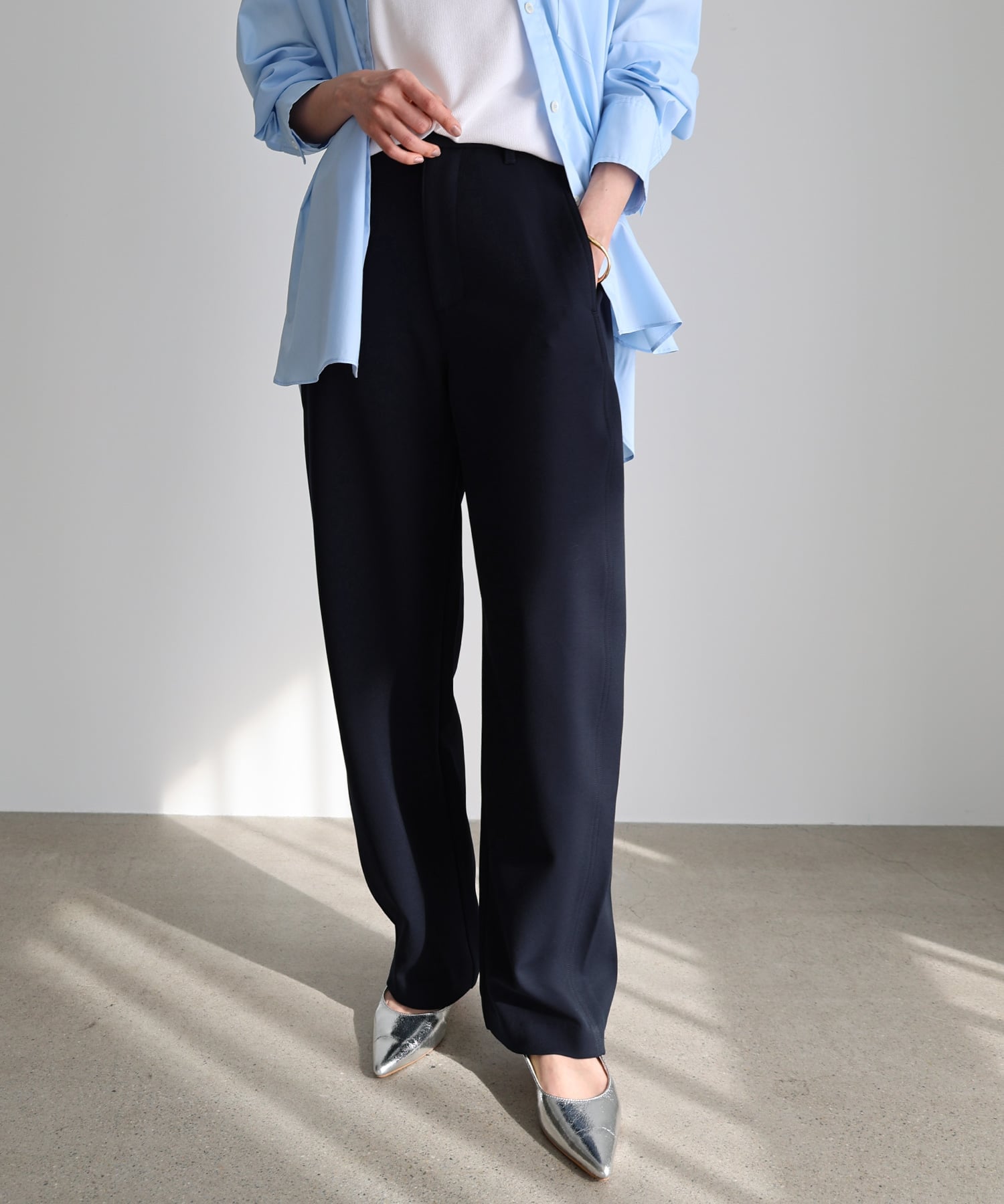 andme｜ダブルクロス カーブ パンツ evernavy エバーネイビー