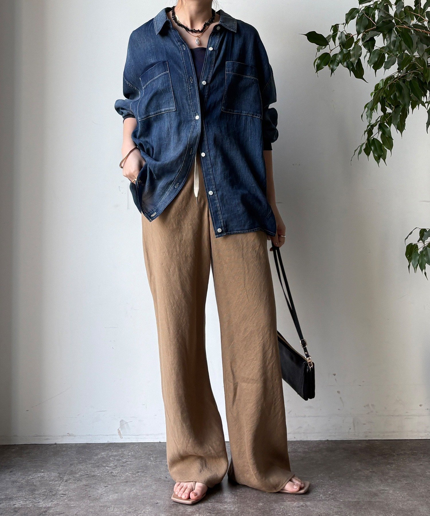 DOUDOU｜袖リブシアーデニムシャツ | Rakuten Fashion(楽天